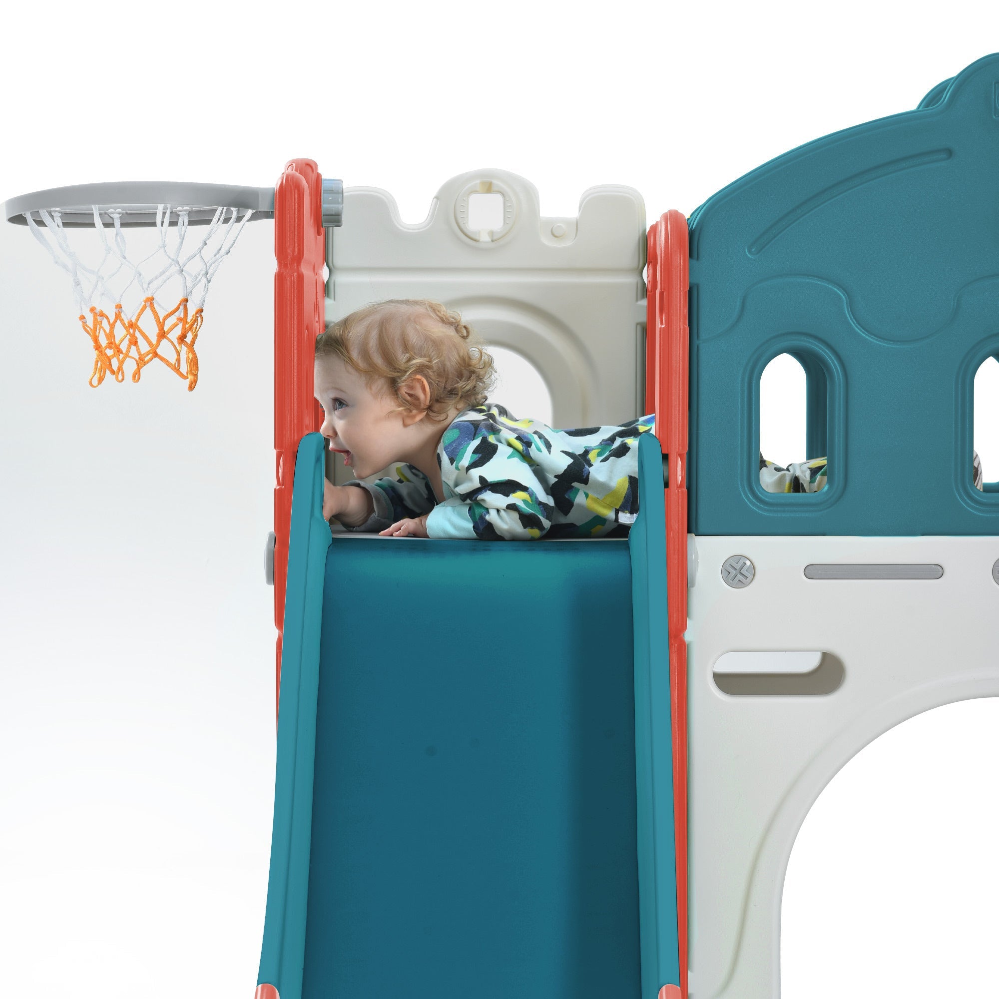 Kids Slide Playset Structure - Freestanding Castle Climber with Slide and Basketball Hoop - Toy Storage Organizer for Toddlers - Kids Climbers Playhouse for Indoor Outdoor Playground Activity | Encourage Active Play and Exploration