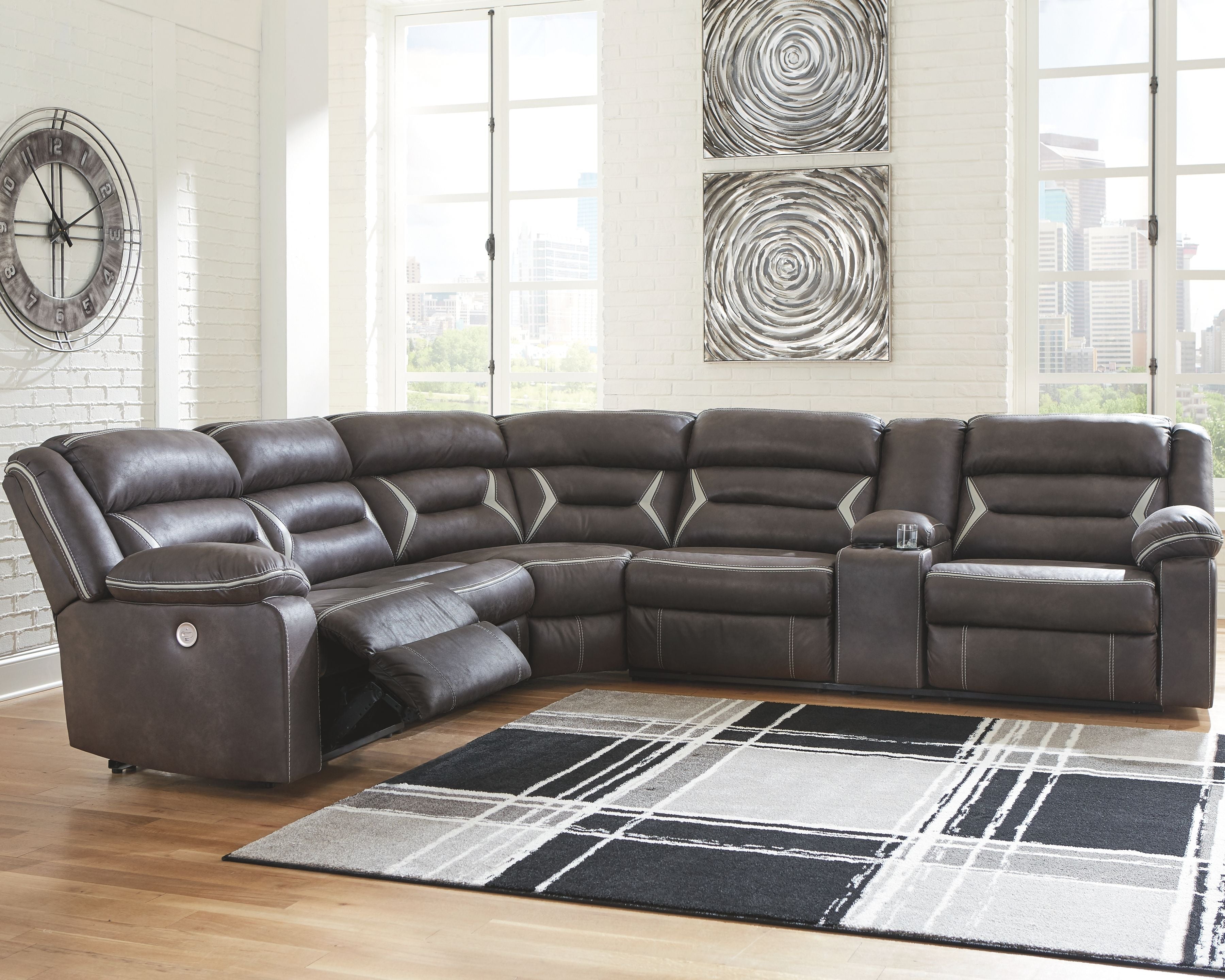 Kincord Black Power Reclining Sectional-Reclining Sectionals-American Furniture Outlet