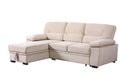 Kipling 97.5" Beige Velvet Reversible Sleeper Sectional Sofa w/ Chaise & Storage-Sleeper Sectionals-American Furniture Outlet