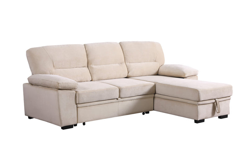 beige velvet l shaped sleeper sectional