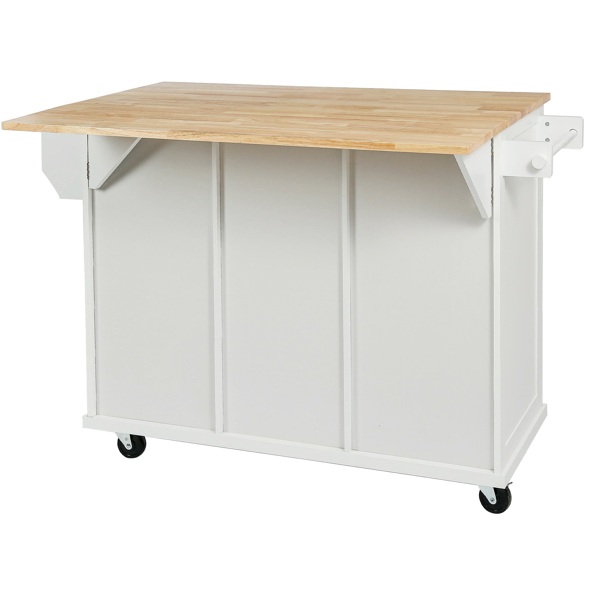 Kitchen Cart with Rubberwood Drop-Leaf Countertop, Cabinet Door Internal Storage Racks, Kitchen Island on 5 Wheels with Storage Cabinet and 3 Drawers for Dining Room - White | Functional and Stylish Addition to Your Dining Space