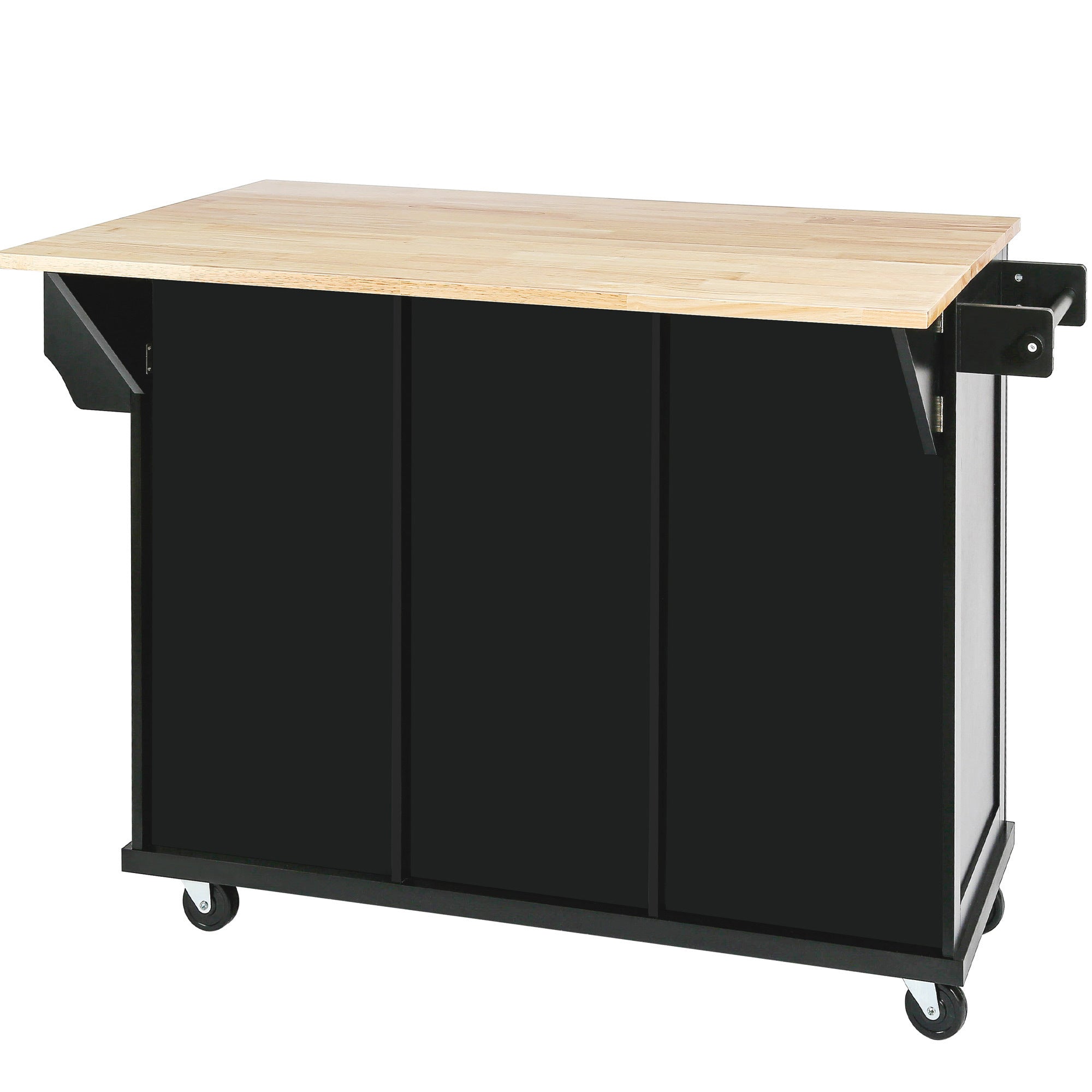 Kitchen Island Cart w/ Rubberwood Drop-Leaf & Storage Black