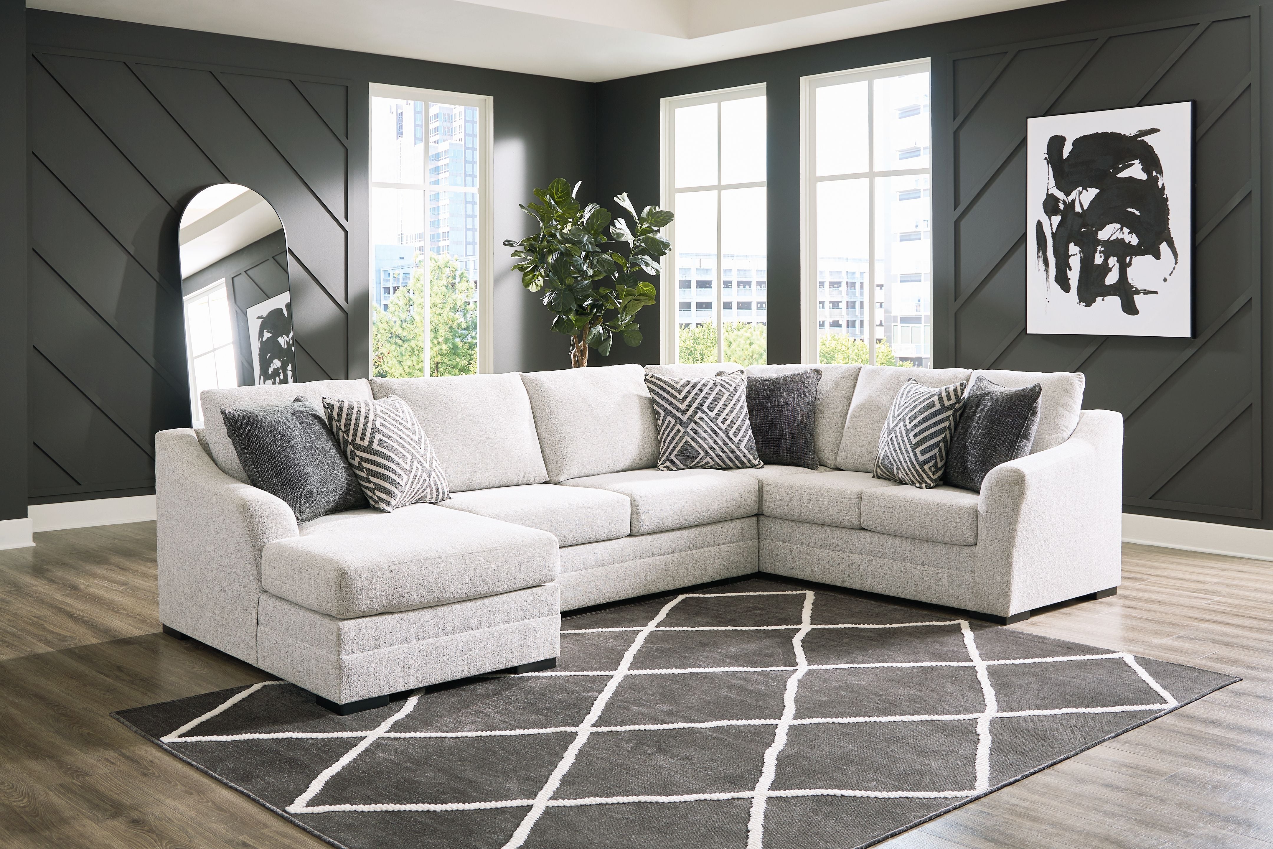 Koralynn Nuvella™ Beige 3-Piece Sectional w/ Chaise-Stationary Sectionals-American Furniture Outlet