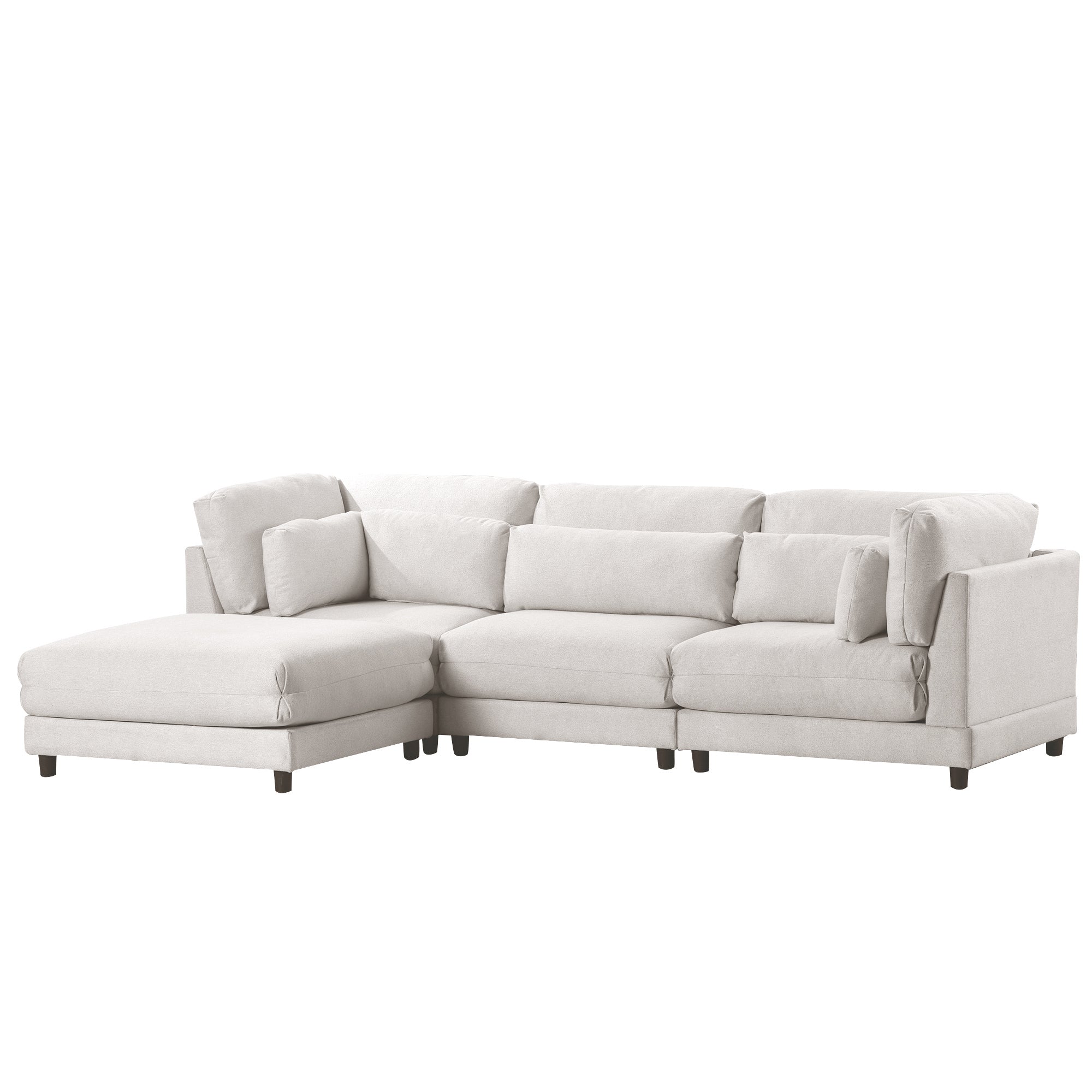L-Shape Sectional Sofa w/ Removable Ottomans & Pillows Beige-Stationary Sectionals-American Furniture Outlet