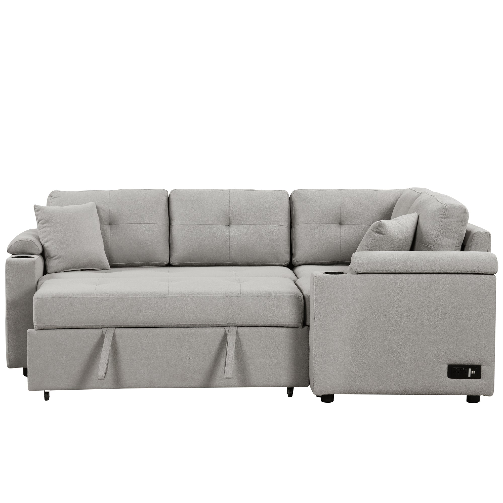L-Shaped Boucle Sleeper Sectional Sofa - Grey with USB Ports-Sleeper Sectionals-American Furniture Outlet