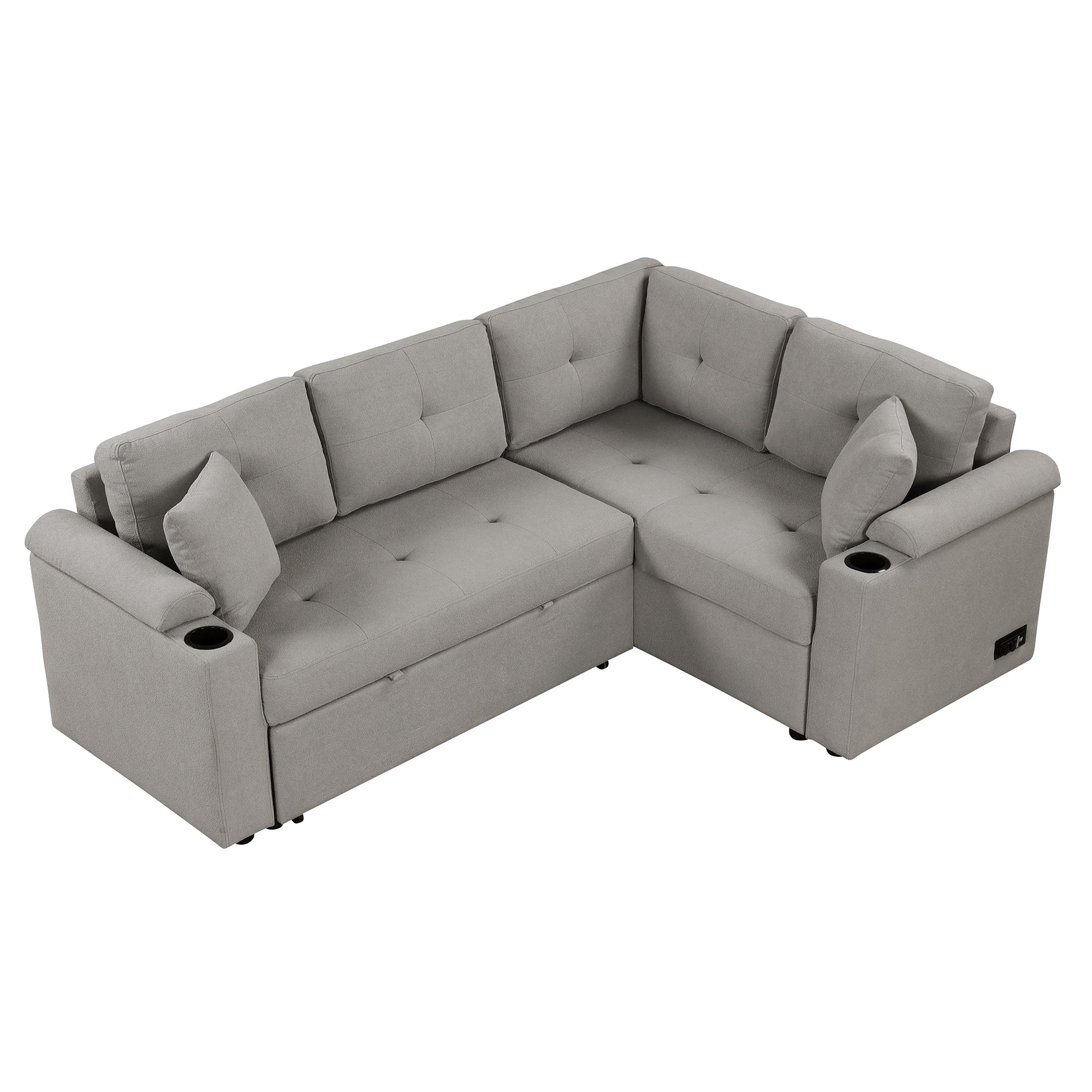 gray boucle sleeper sectional sofa