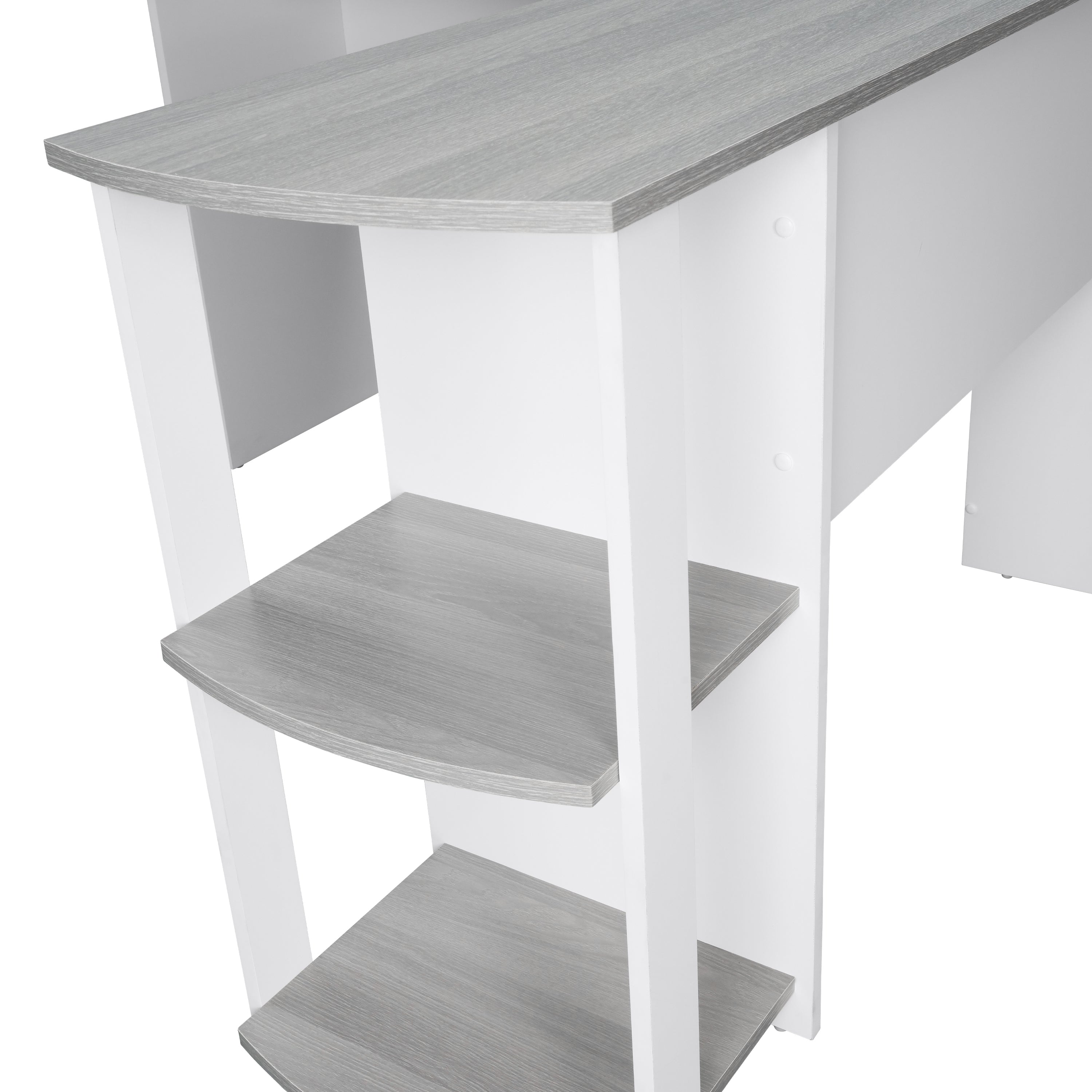 L-Shaped Desk with Shelves - Grey