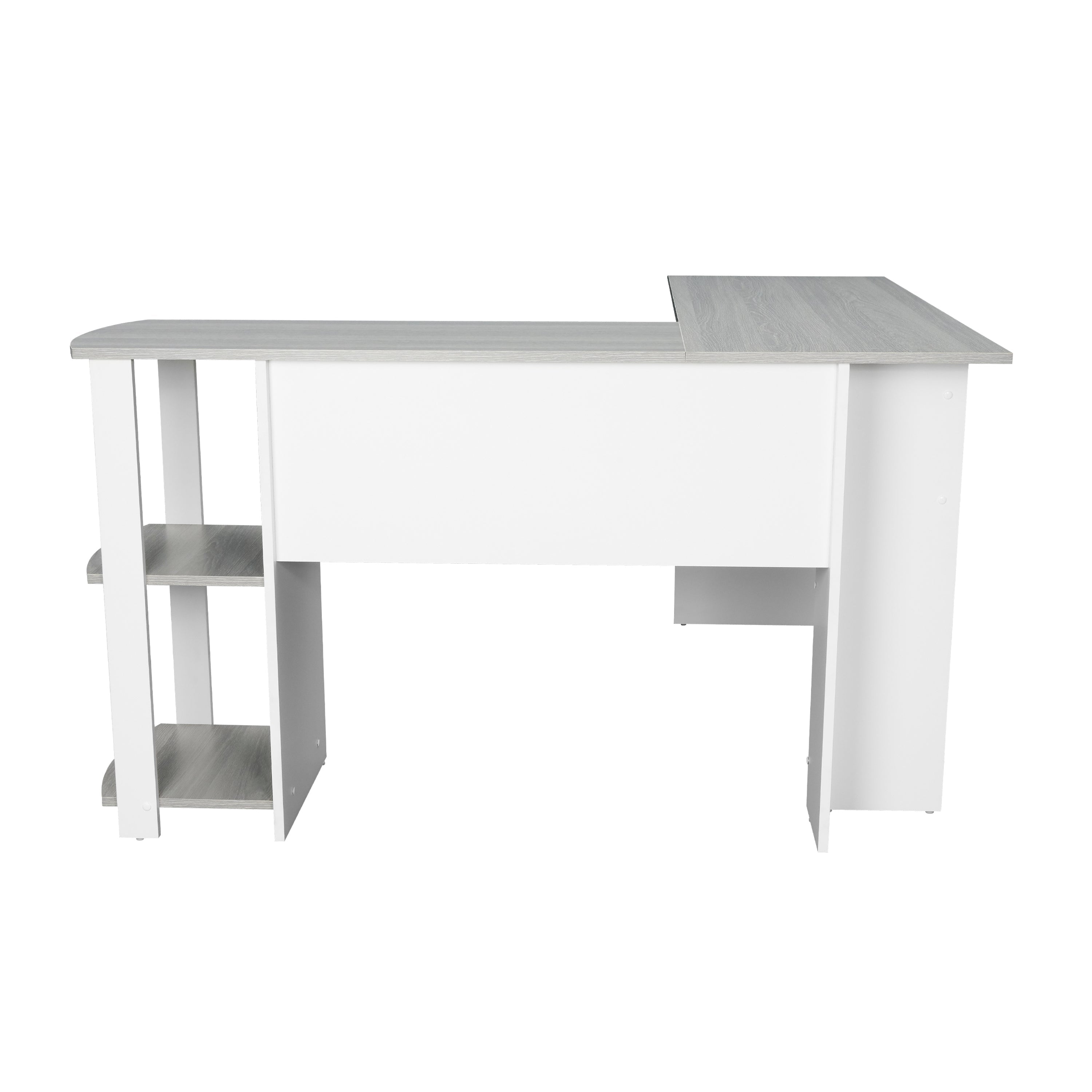 L-Shaped Desk with Shelves - Grey