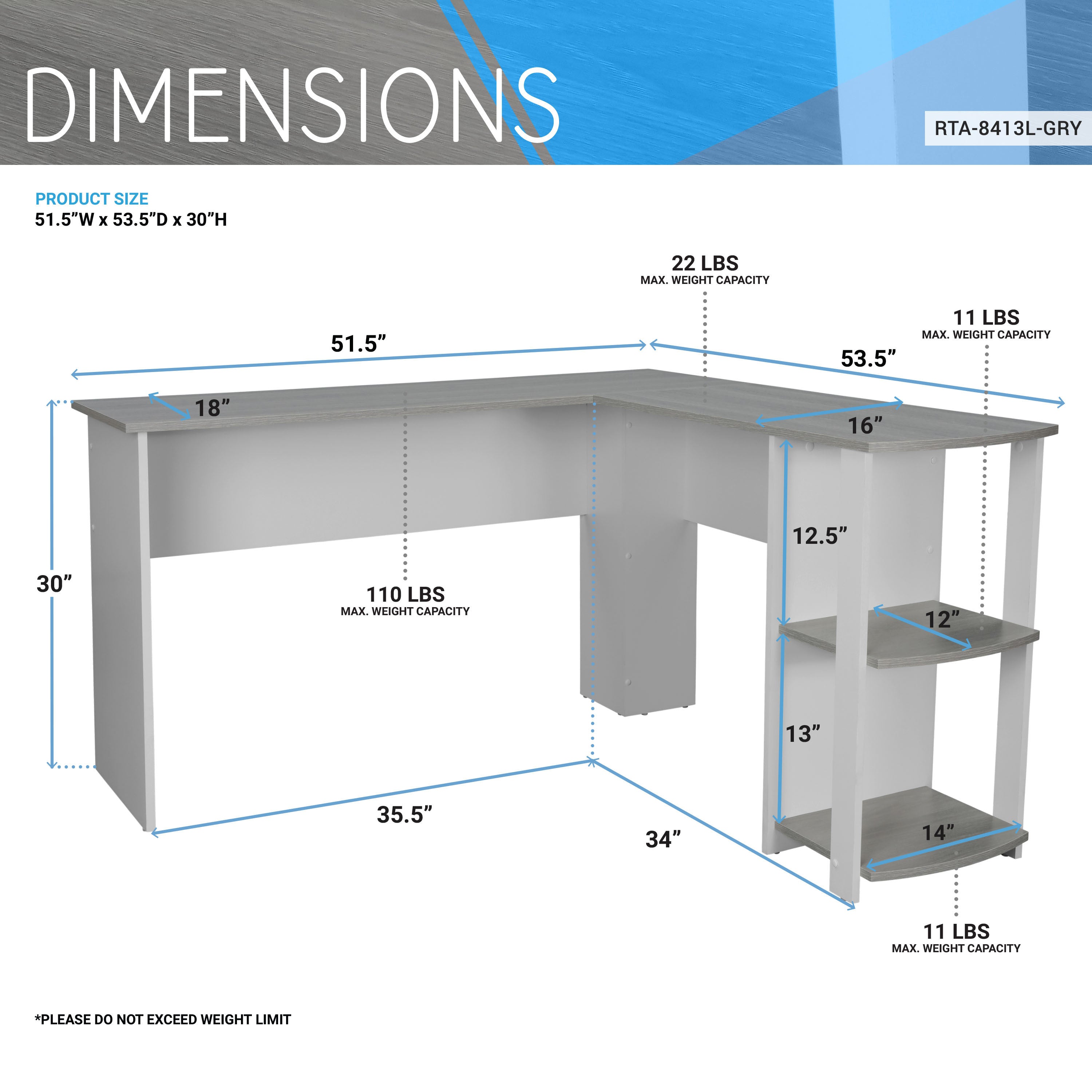 L-Shaped Desk with Shelves - Grey