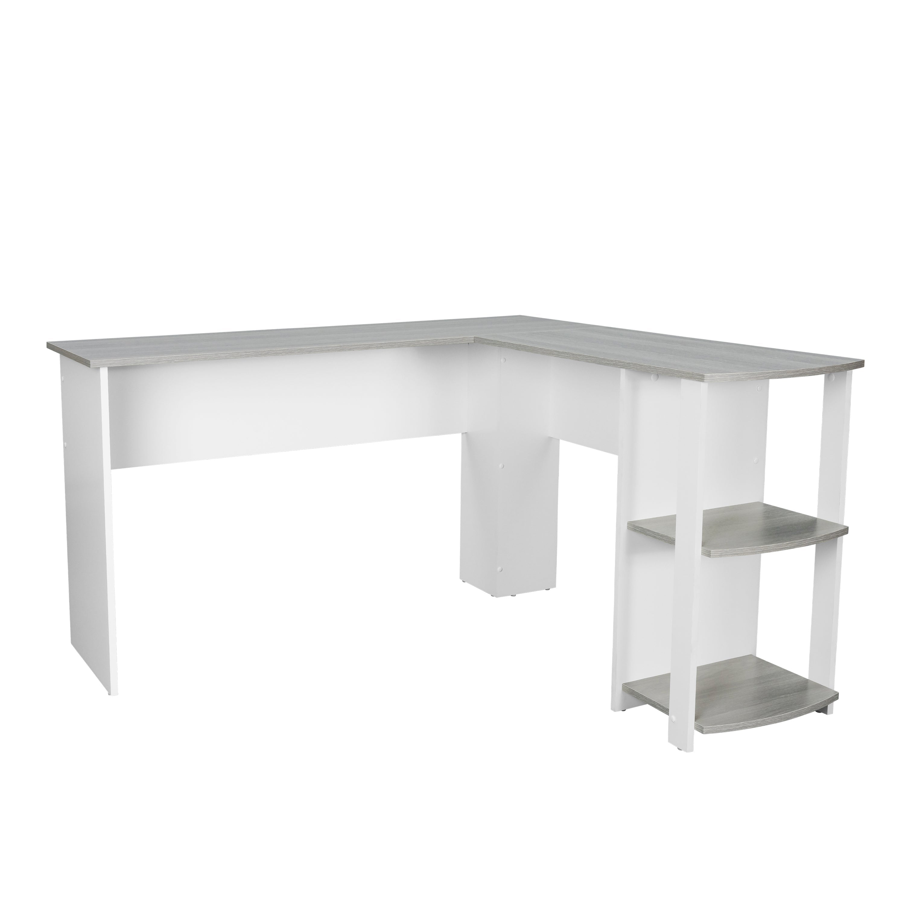 L-Shaped Desk with Shelves - Grey