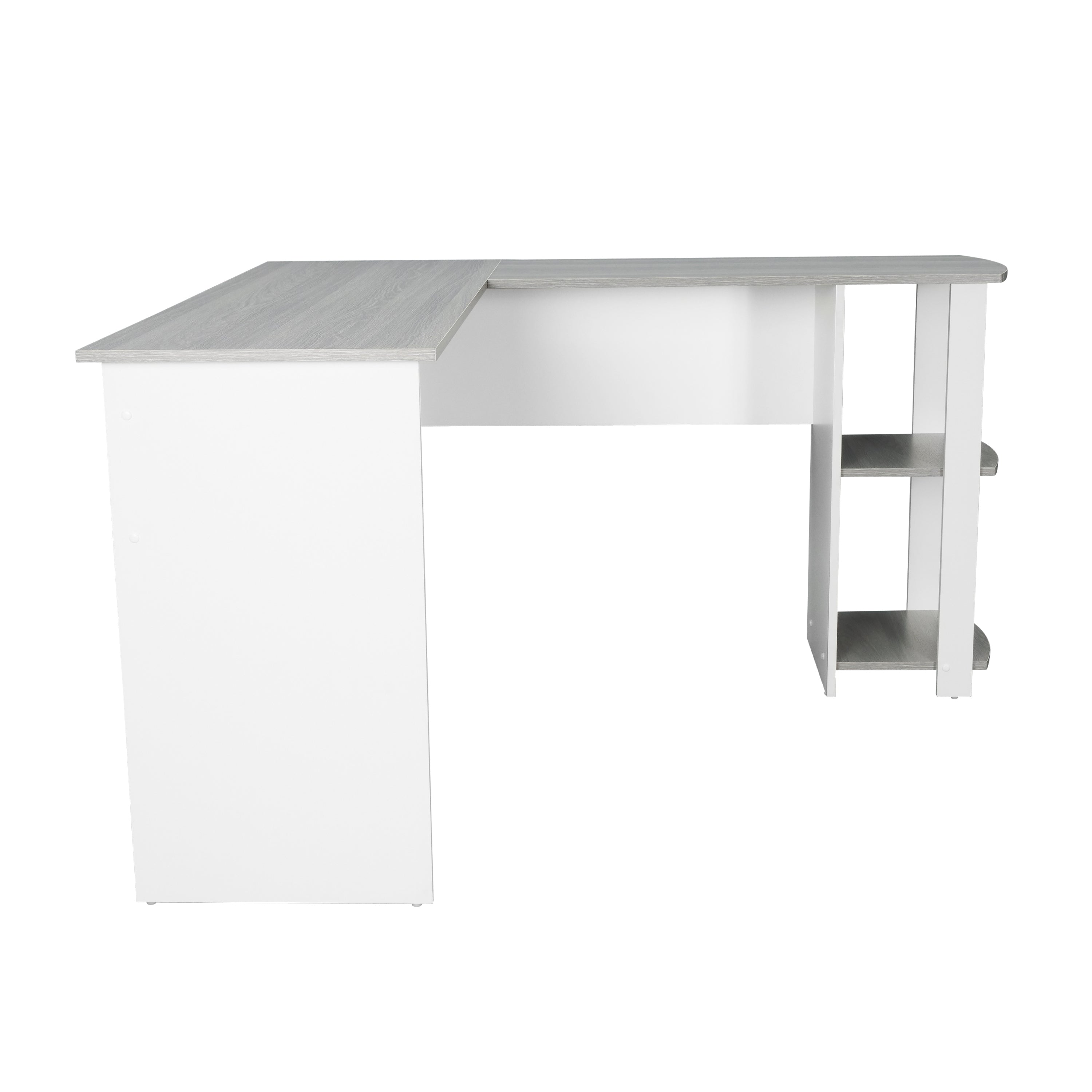 L-Shaped Desk with Shelves - Grey