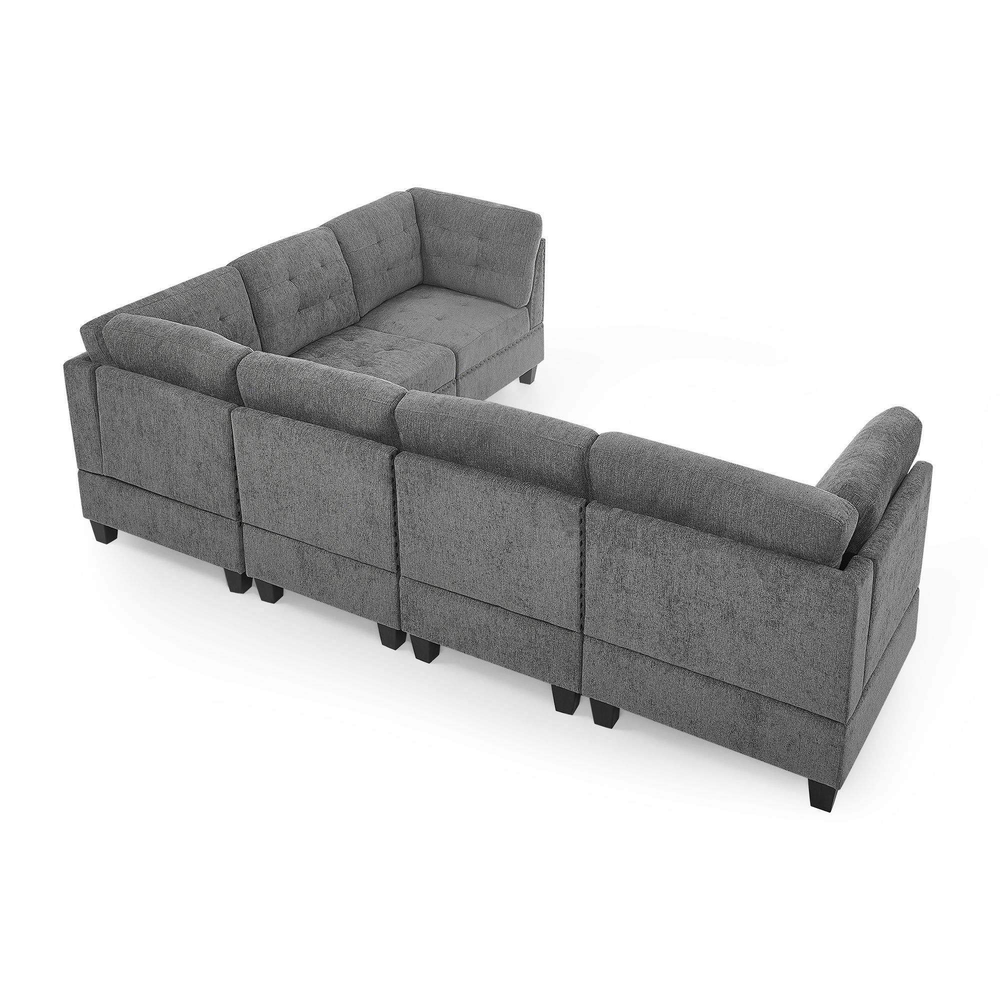 L-Shaped Modular Sectional Sofa with 3 Single Chairs & 3 Corners - DIY Combination, Grey Chenille Fabric-Stationary Sectionals-American Furniture Outlet