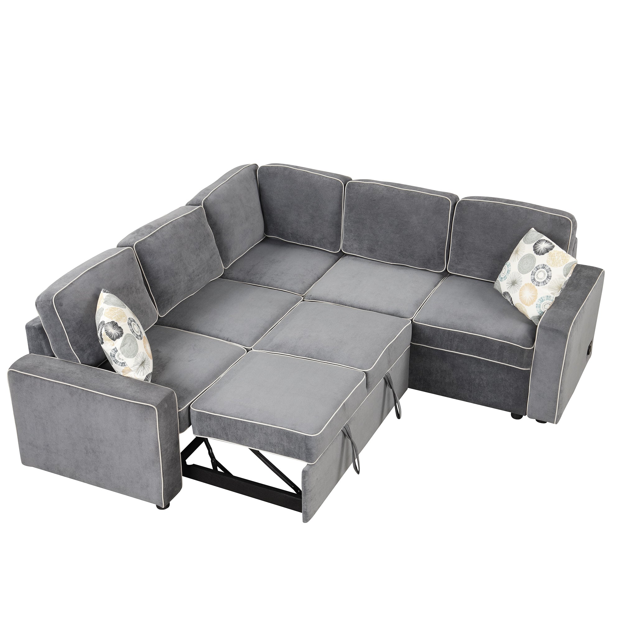 L-Shaped Sleeper Sectional Sofa - Gray with USB & Power-Sleeper Sectionals-American Furniture Outlet