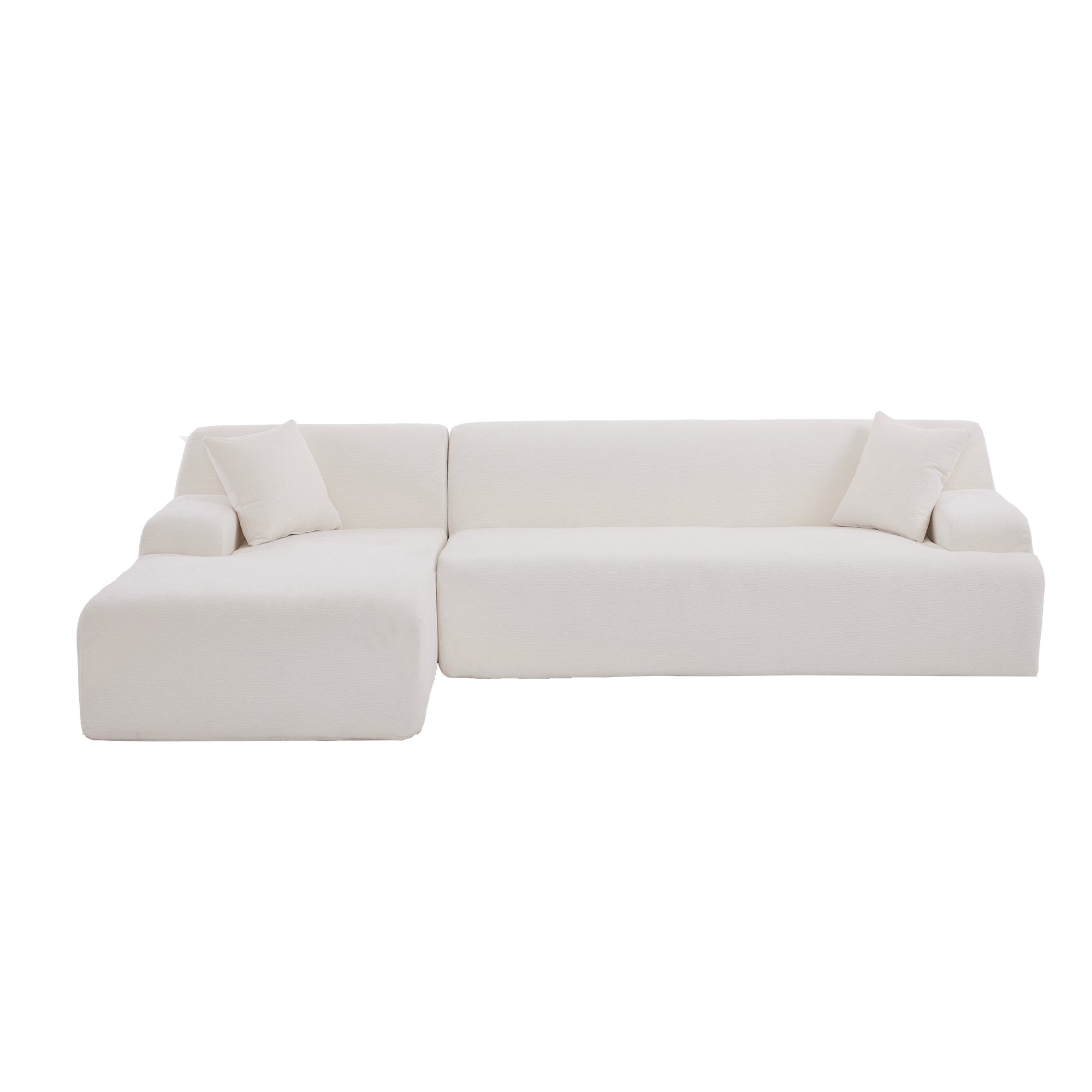 Large Beige Chenille L-Shaped Sectional | Modern and Comfortable-Stationary Sectionals-American Furniture Outlet