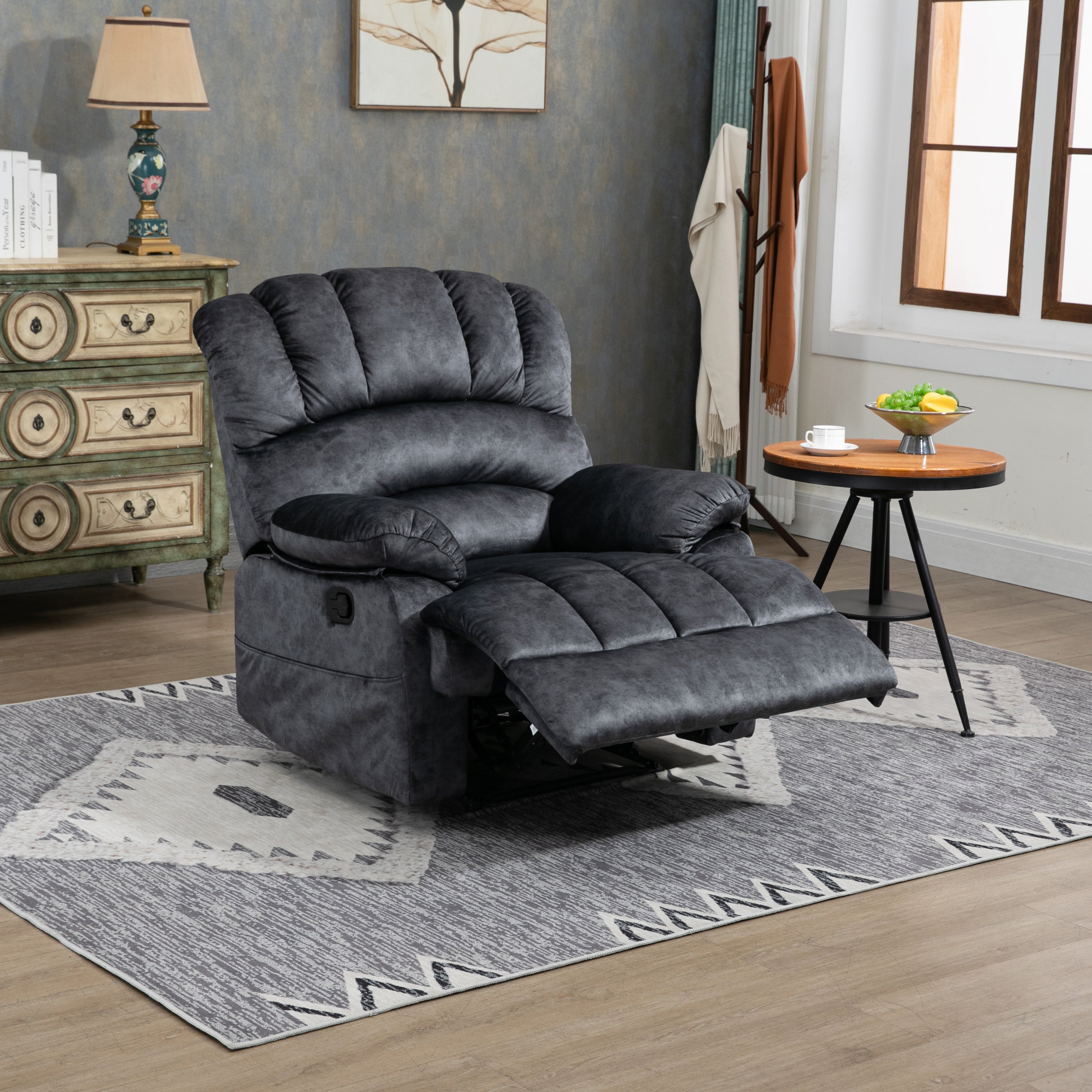 Large Fabric Manual Recliner Chair for Living Room, Heavy Duty, Gray