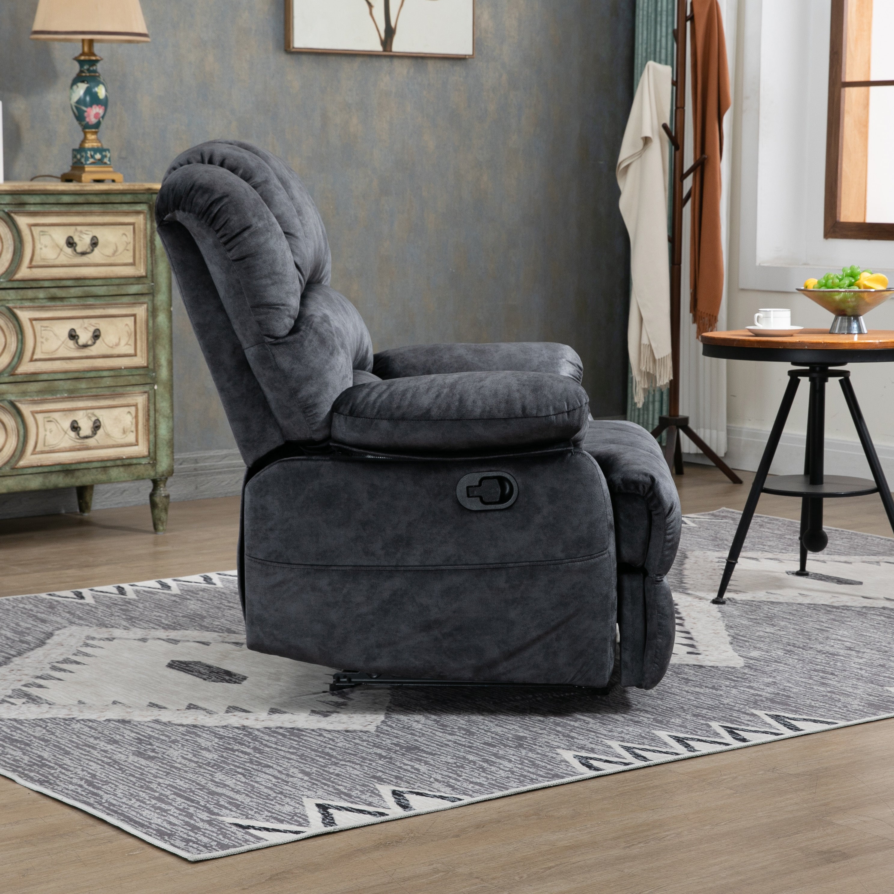 Large Fabric Manual Recliner Chair for Living Room, Heavy Duty, Gray