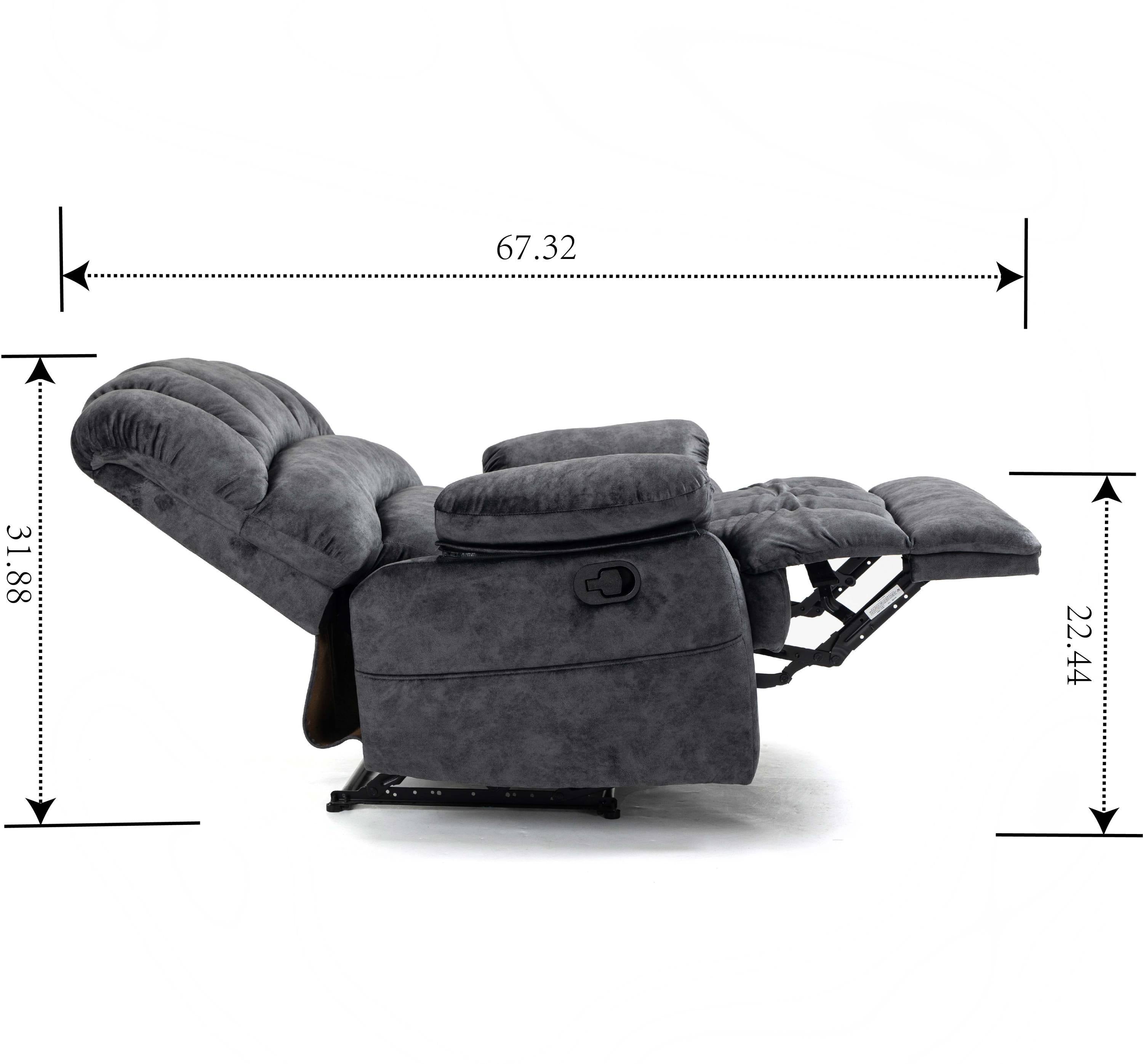 Large Fabric Manual Recliner Chair for Living Room, Heavy Duty, Gray