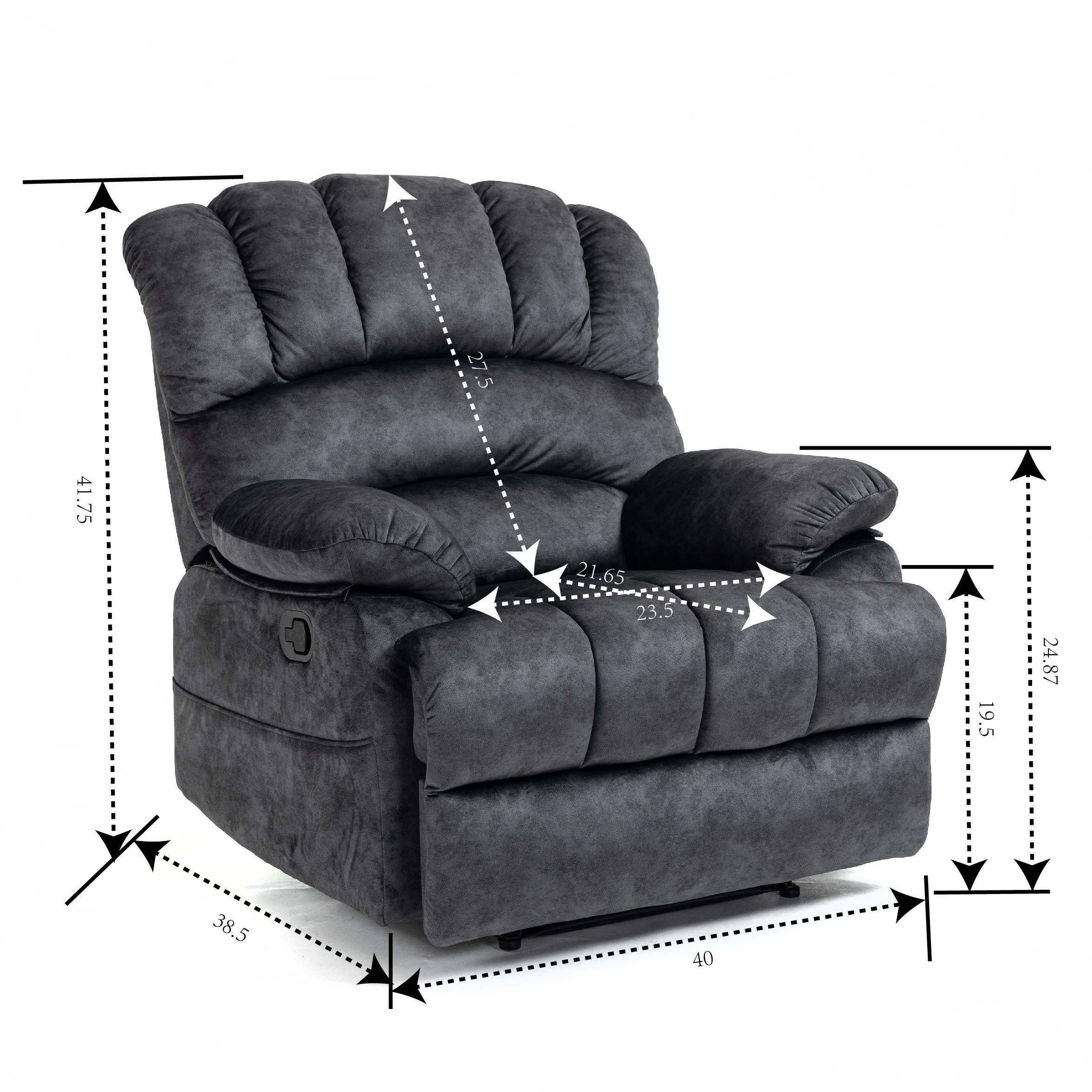 Large Fabric Manual Recliner Chair for Living Room, Heavy Duty, Gray