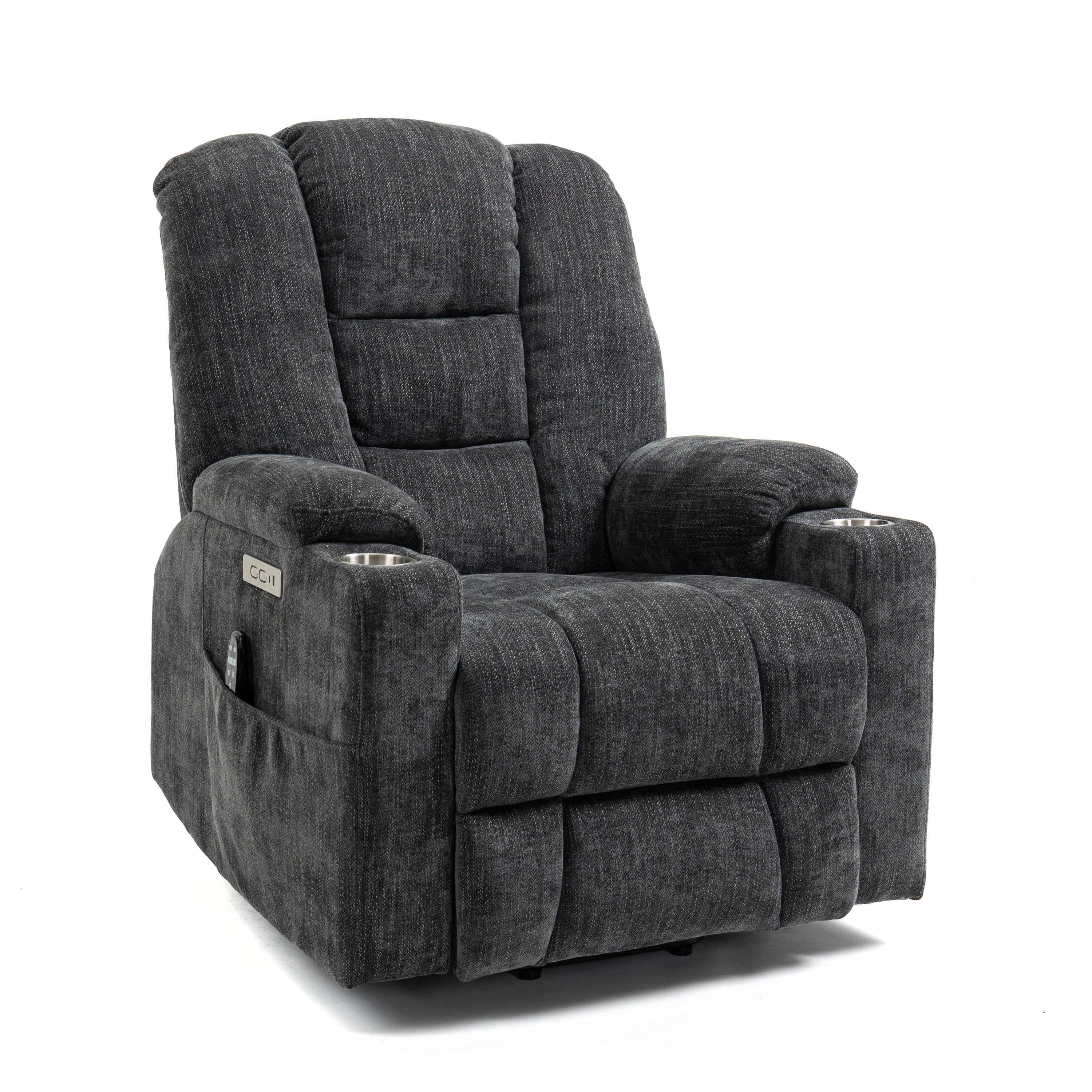 Large Power Lift Recliner Chair with Massage and Heat, USB Ports, 2 Cup Holders, Gray