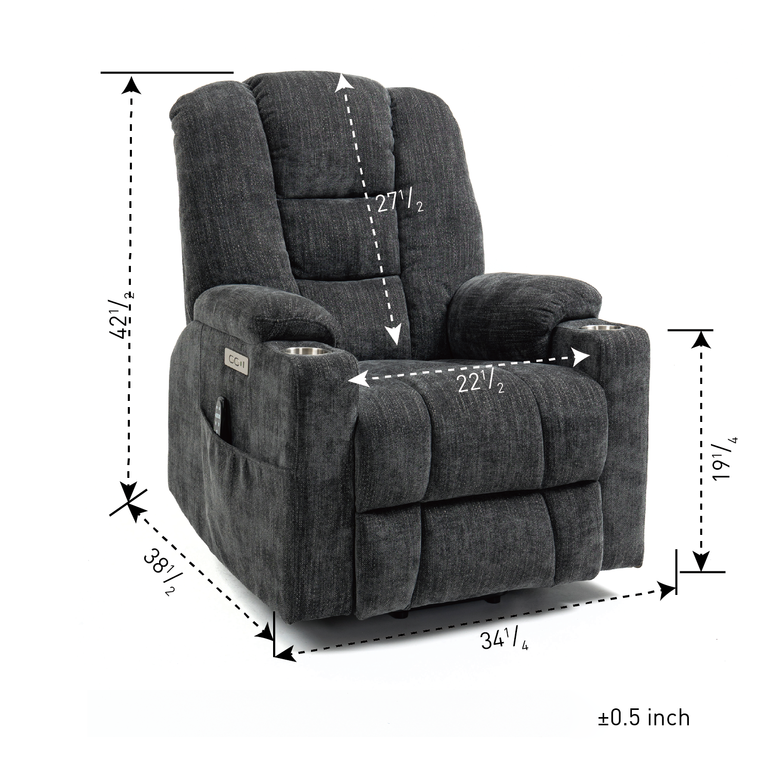 Large Power Lift Recliner Chair with Massage and Heat, USB Ports, 2 Cup Holders, Gray