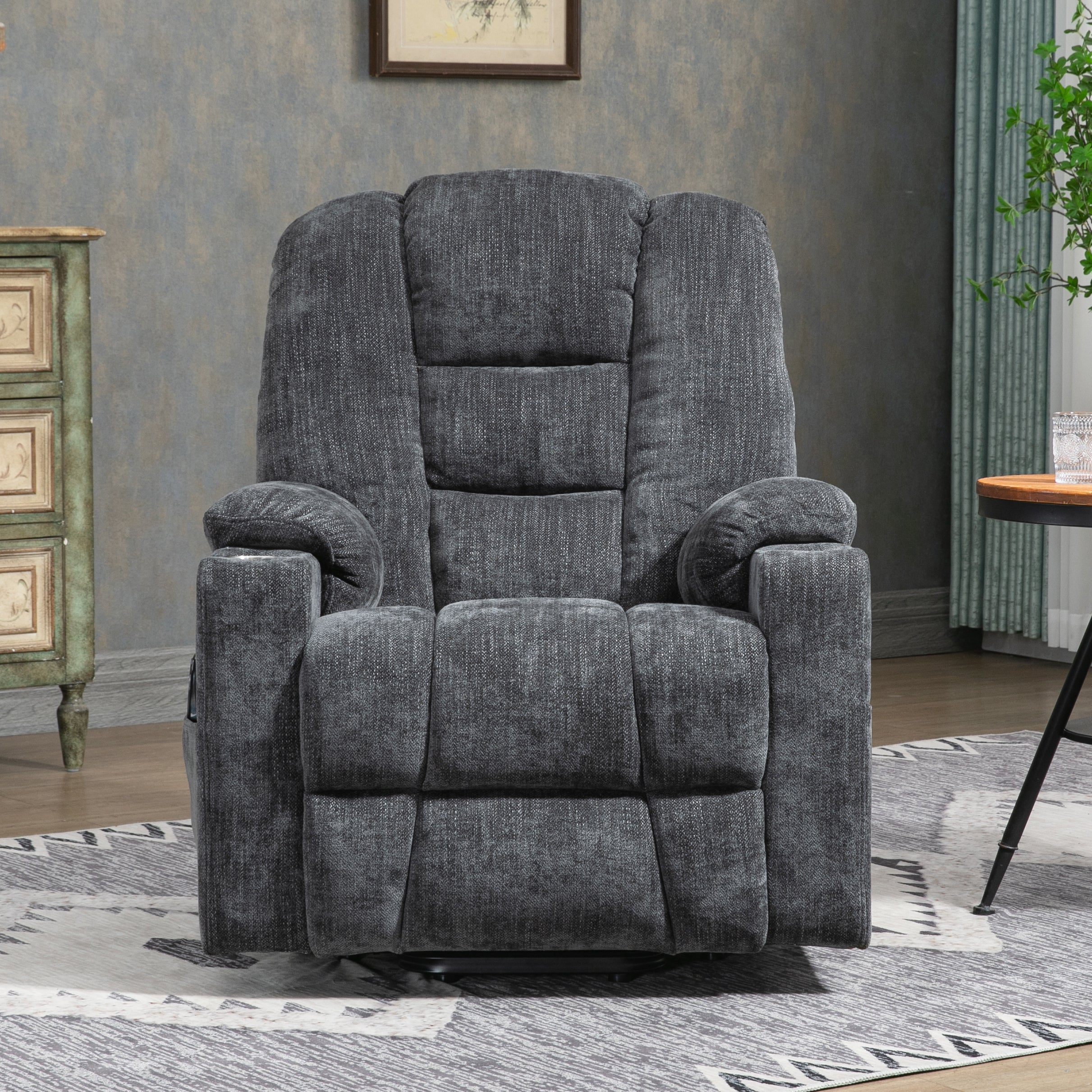 Large Power Lift Recliner Chair with Massage and Heat, USB Ports, 2 Cup Holders, Gray