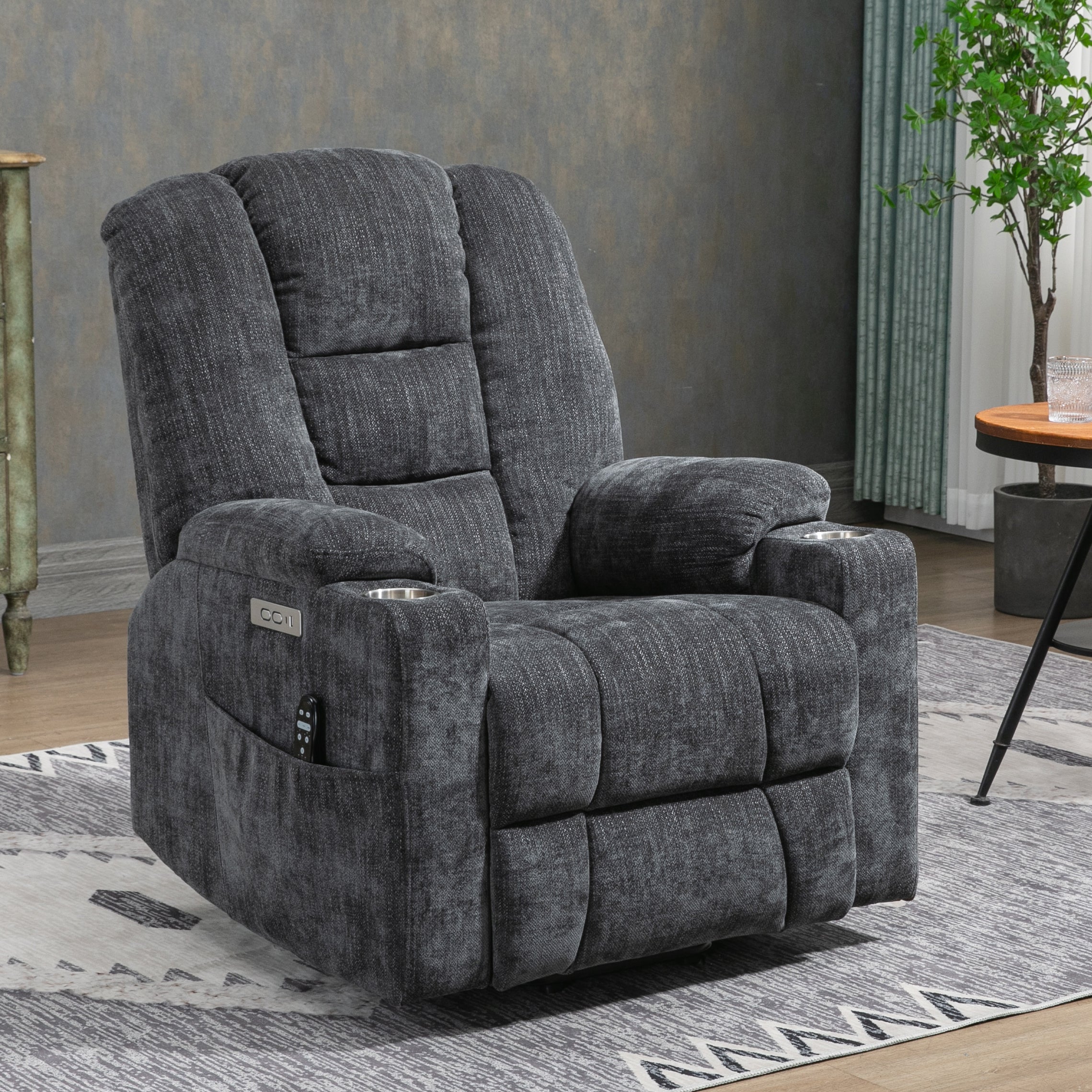 Large Power Lift Recliner Chair with Massage and Heat, USB Ports, 2 Cup Holders, Gray