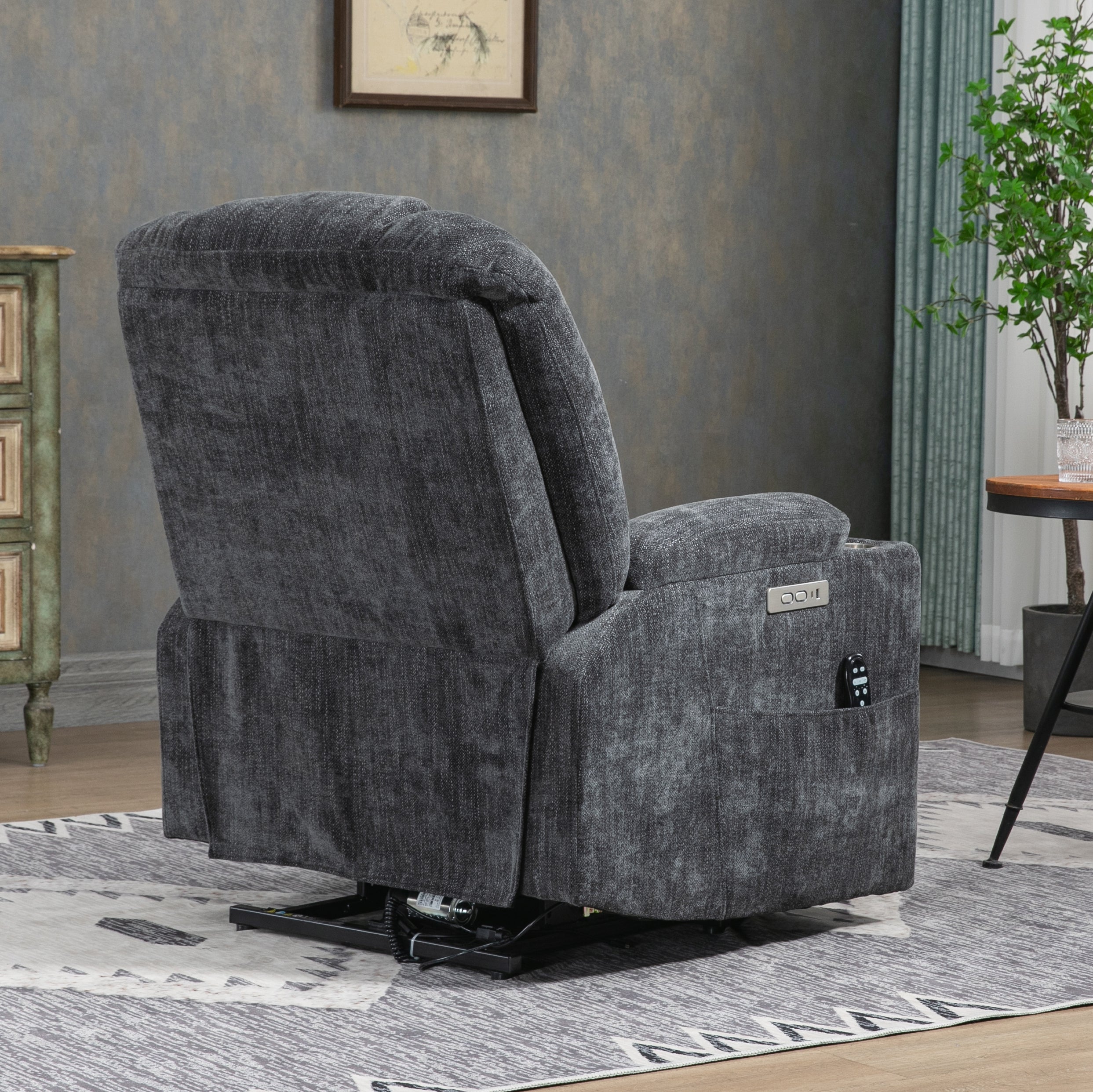 Large Power Lift Recliner Chair with Massage and Heat, USB Ports, 2 Cup Holders, Gray