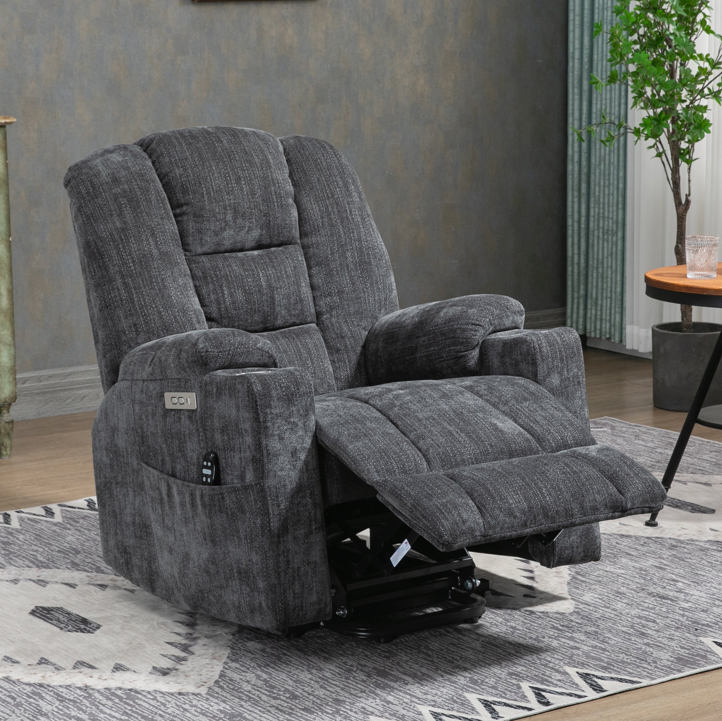 Large Power Lift Recliner Chair with Massage and Heat, USB Ports, 2 Cup Holders, Gray