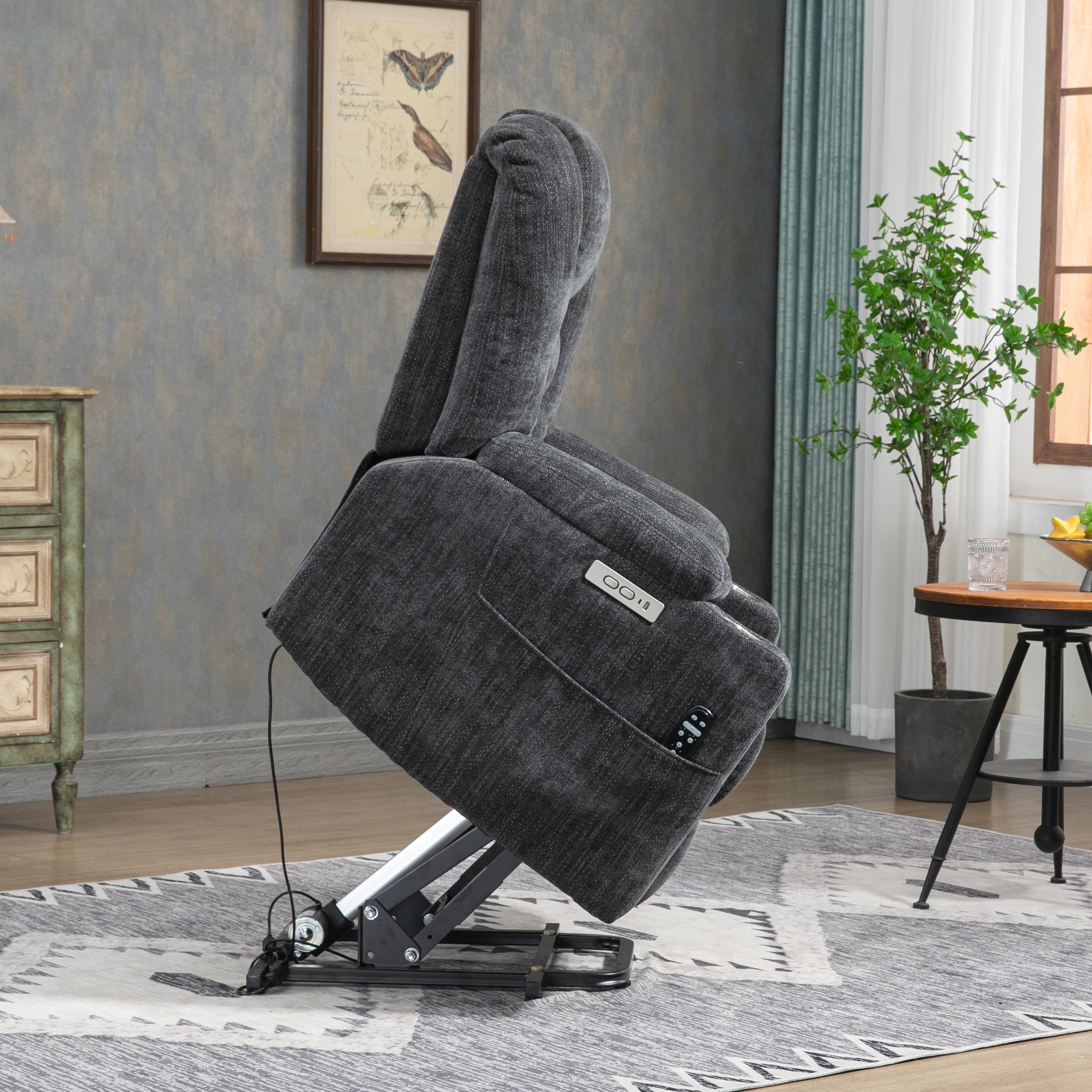 Large Power Lift Recliner Chair with Massage and Heat, USB Ports, 2 Cup Holders, Gray