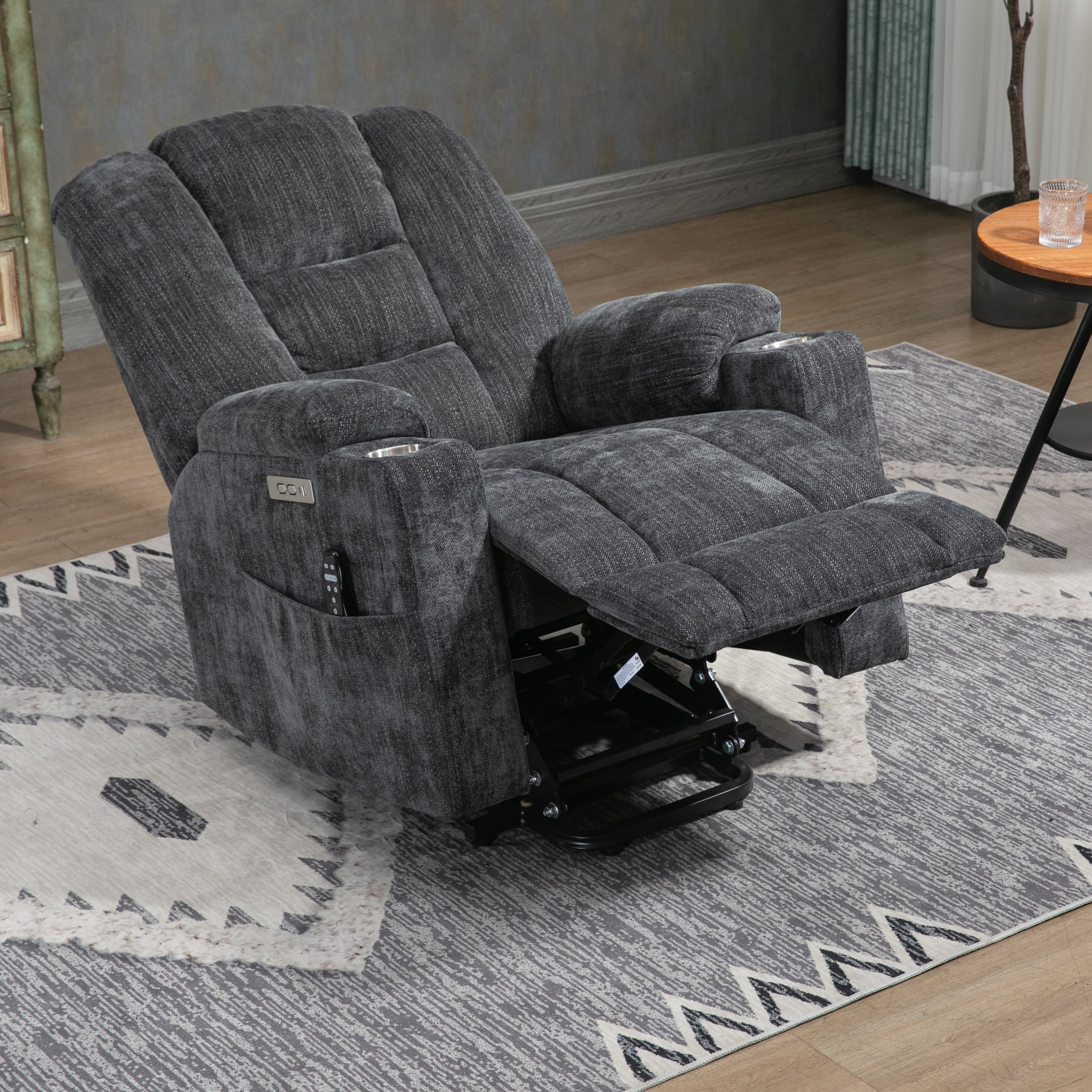 Large Power Lift Recliner Chair with Massage and Heat, USB Ports, 2 Cup Holders, Gray