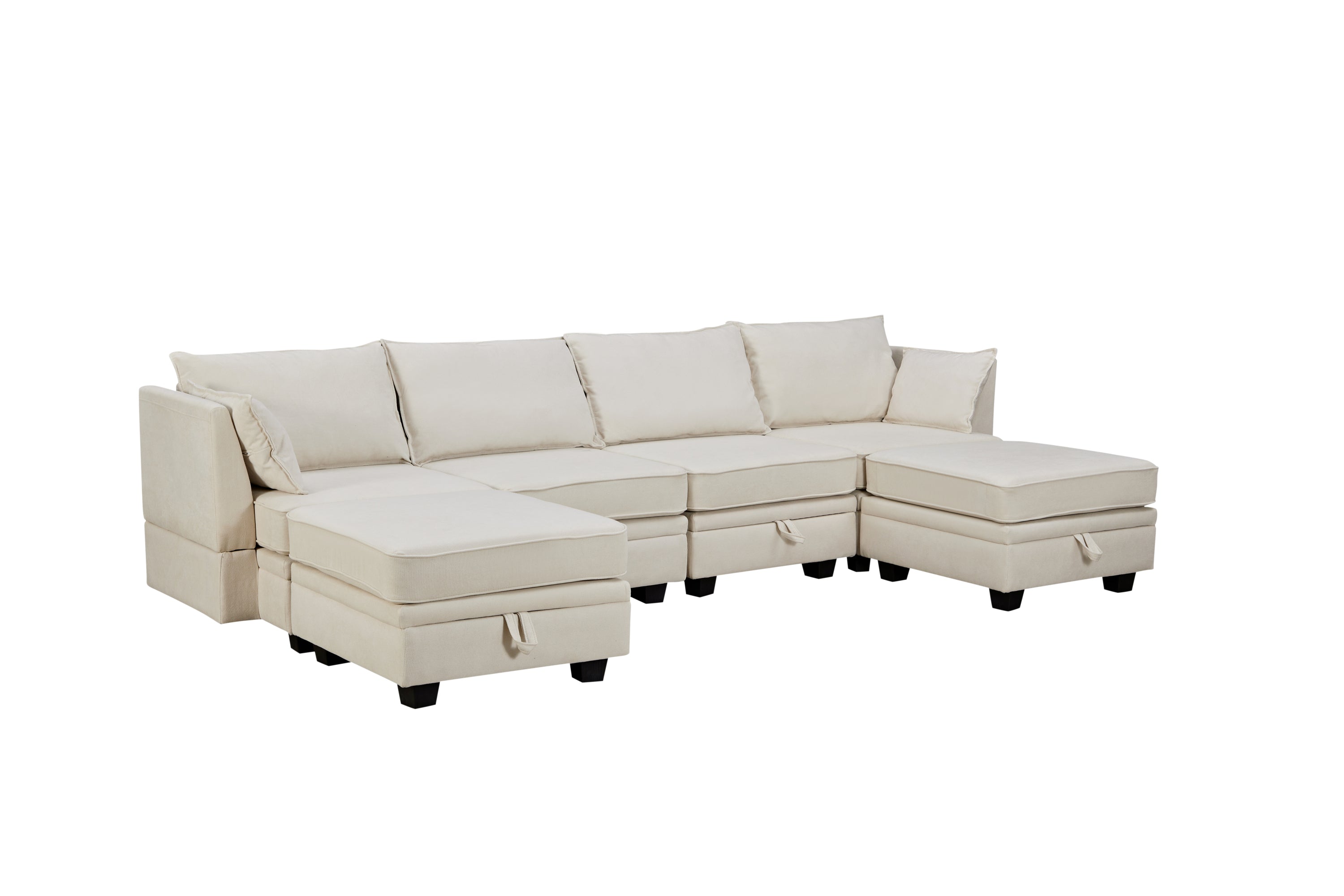 Large U-Shape Sectional Sofa: Convertible Bed, Reversible Chaise, Storage Beige-Stationary Sectionals-American Furniture Outlet