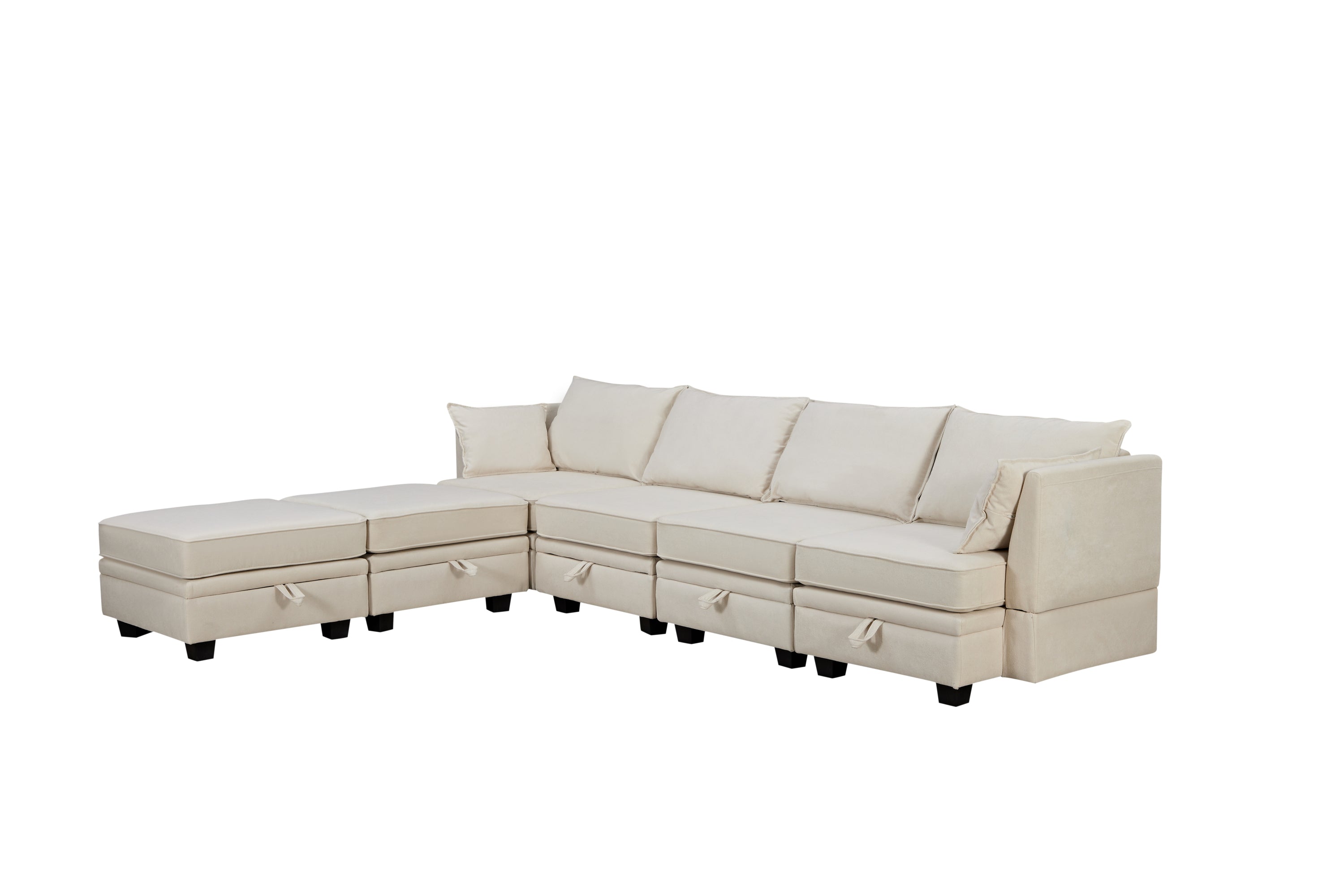 Large U-Shape Sectional Sofa: Convertible Bed, Reversible Chaise, Storage Beige-Stationary Sectionals-American Furniture Outlet