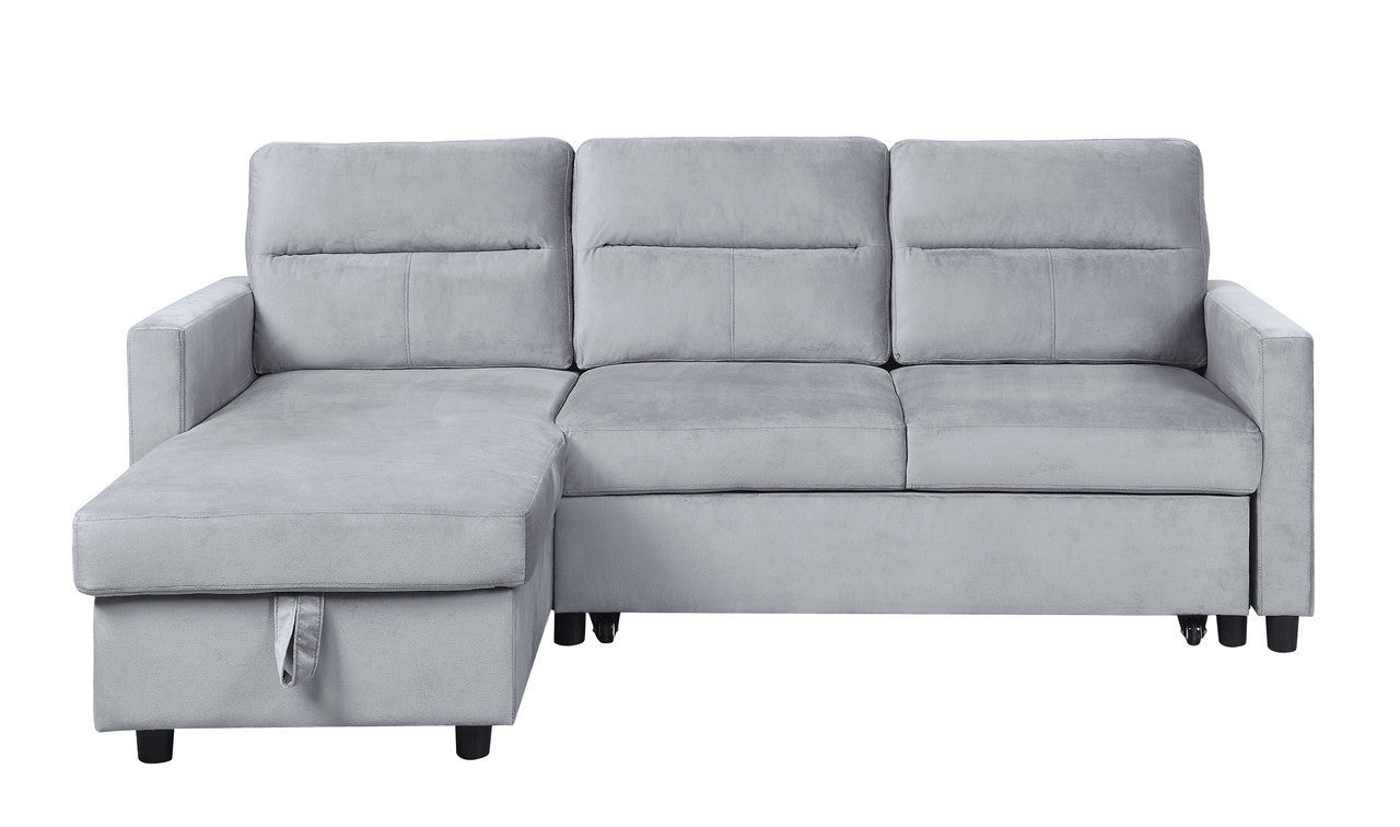 Light Gray Velvet Reversible Sleeper Sectional Sofa with Storage Chaise