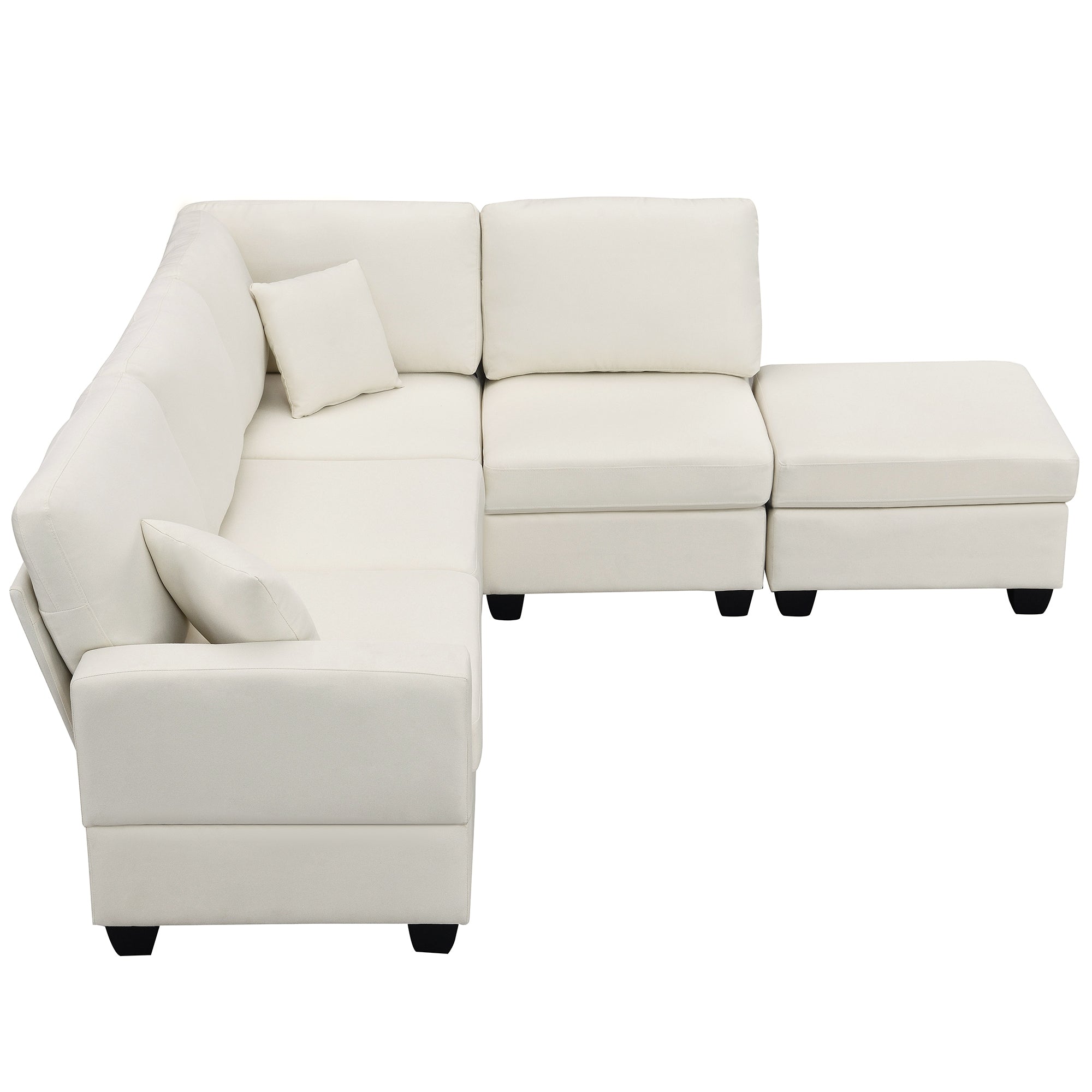 Linen L-Shaped Sectional Sofa with Convertible Ottoman – Beige-Stationary Sectionals-American Furniture Outlet