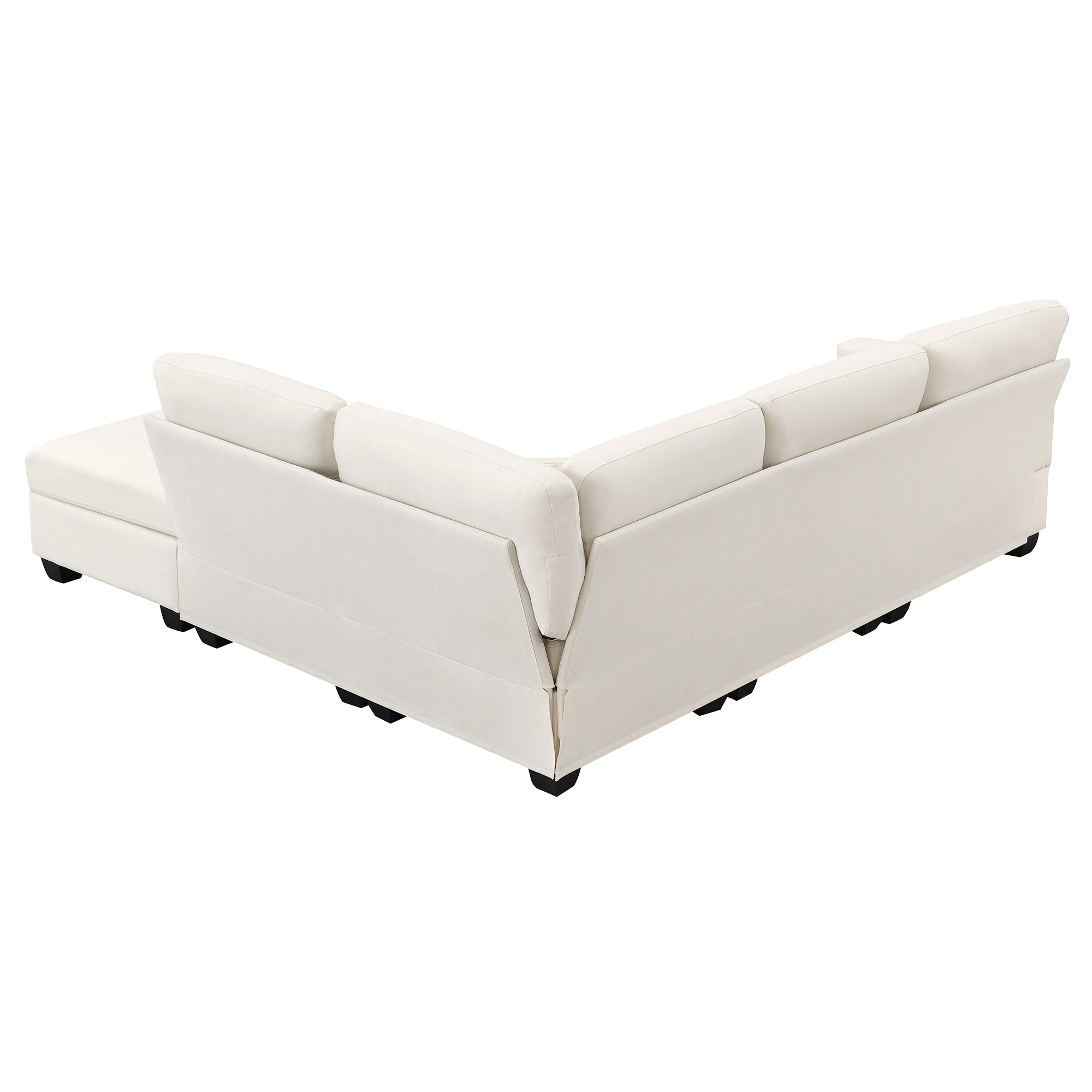 Linen L-Shaped Sectional Sofa with Convertible Ottoman – Beige-Stationary Sectionals-American Furniture Outlet