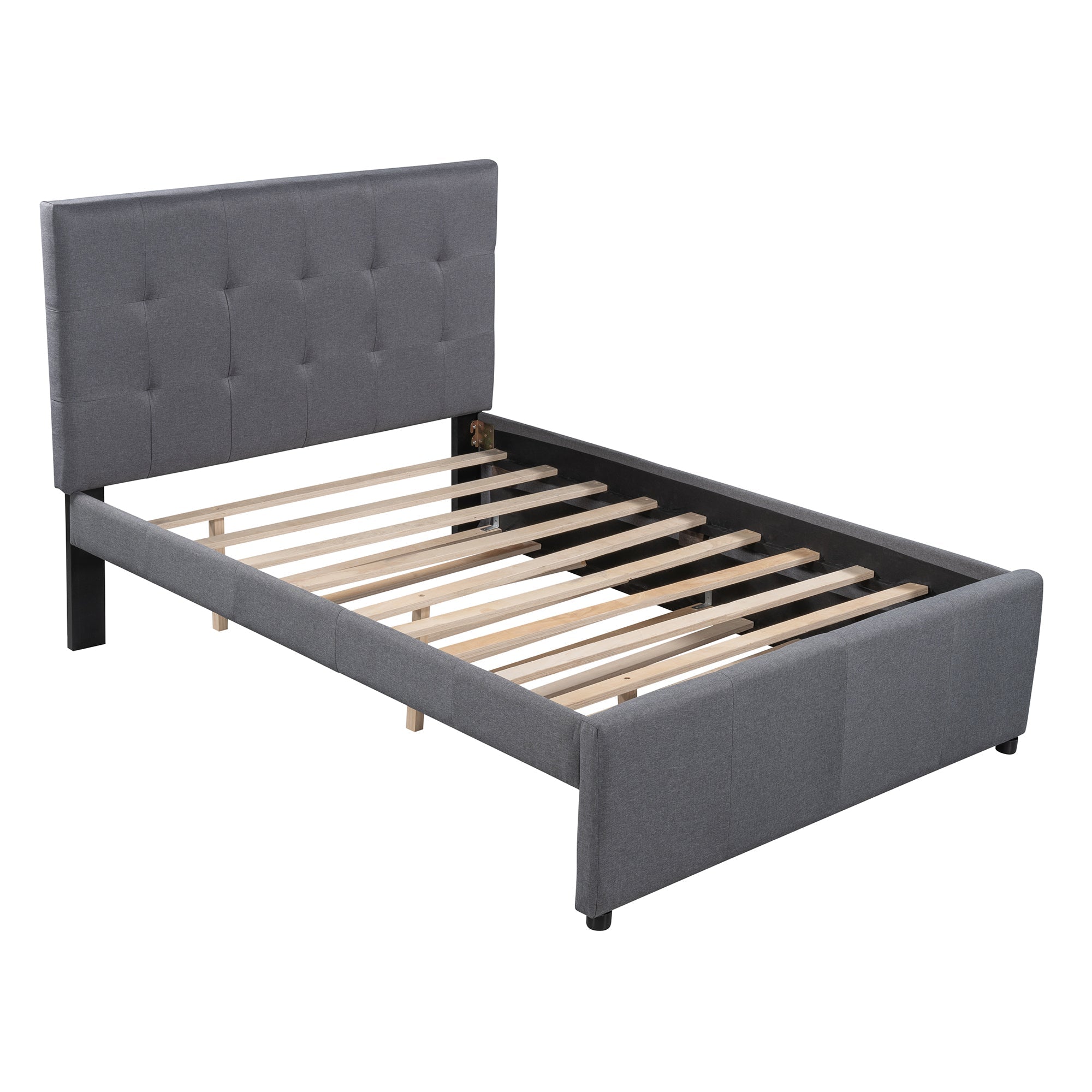Linen Upholstered Full Platform Bed with Headboard and Trundle | Stylish & Functional