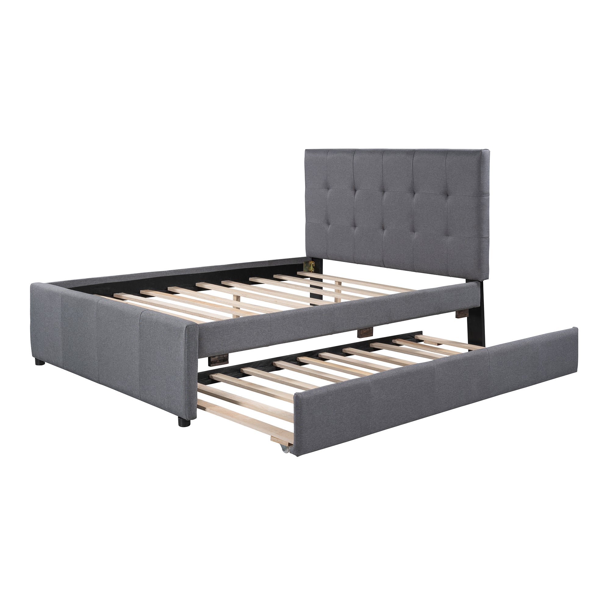Linen Upholstered Full Platform Bed with Headboard and Trundle | Stylish & Functional