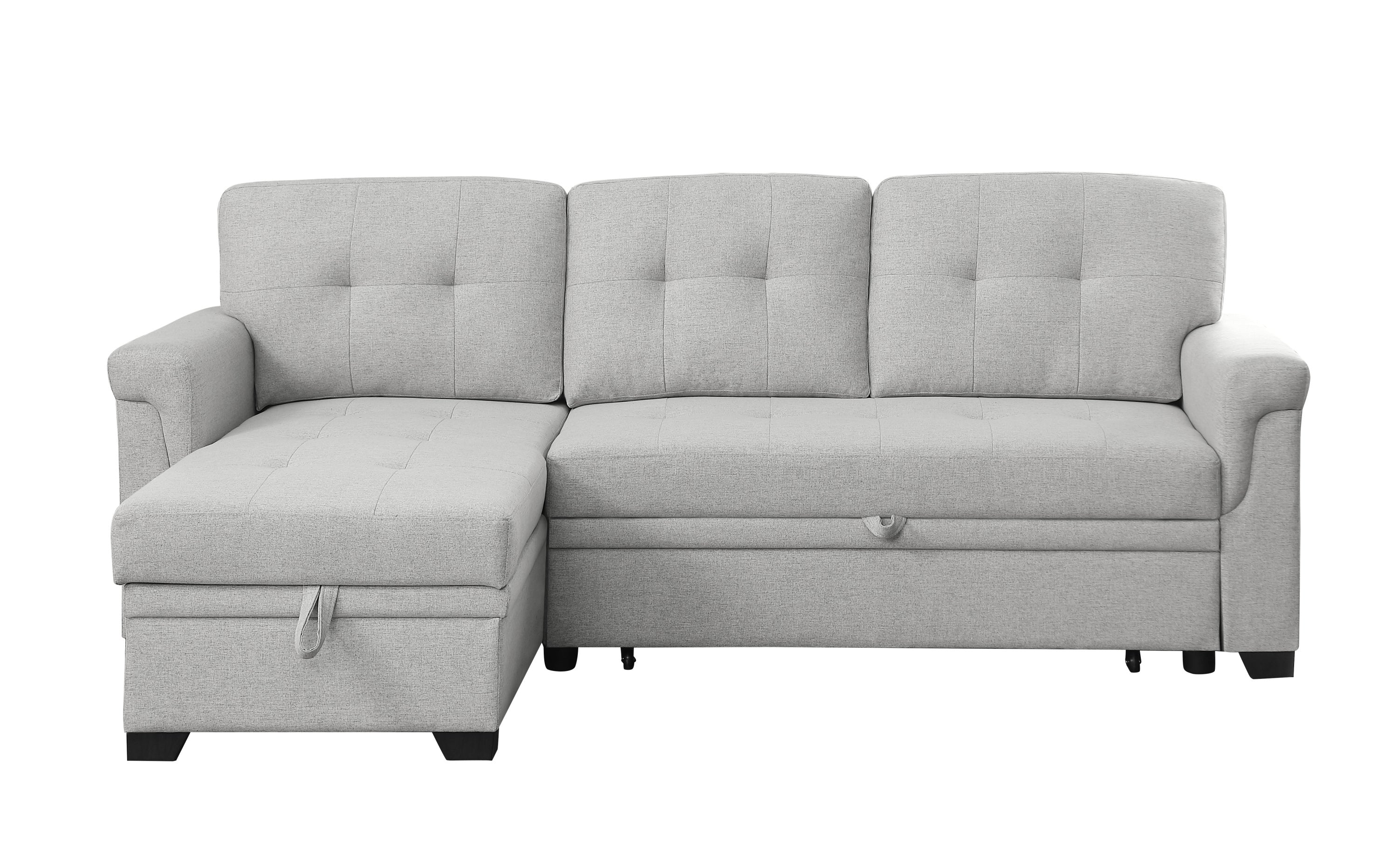 Lucca 84" Light Gray Linen Reversible Sleeper Sectional Sofa with Storage Chaise | Stylish and Functional Addition to Your Living Space-Sleeper Sectionals-American Furniture Outlet