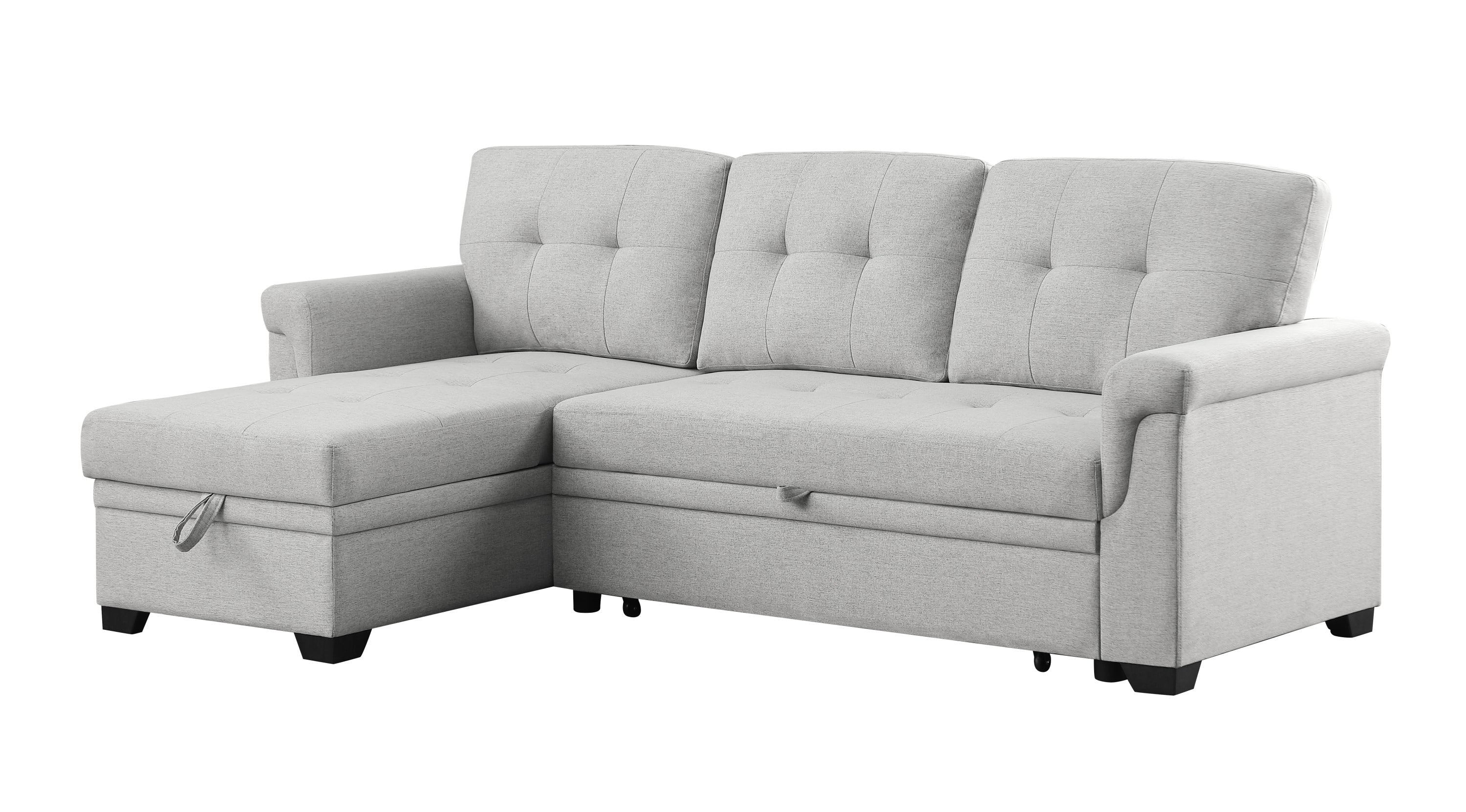 Lucca 84" Light Gray Linen Reversible Sleeper Sectional Sofa with Storage Chaise | Stylish and Functional Addition to Your Living Space-Sleeper Sectionals-American Furniture Outlet