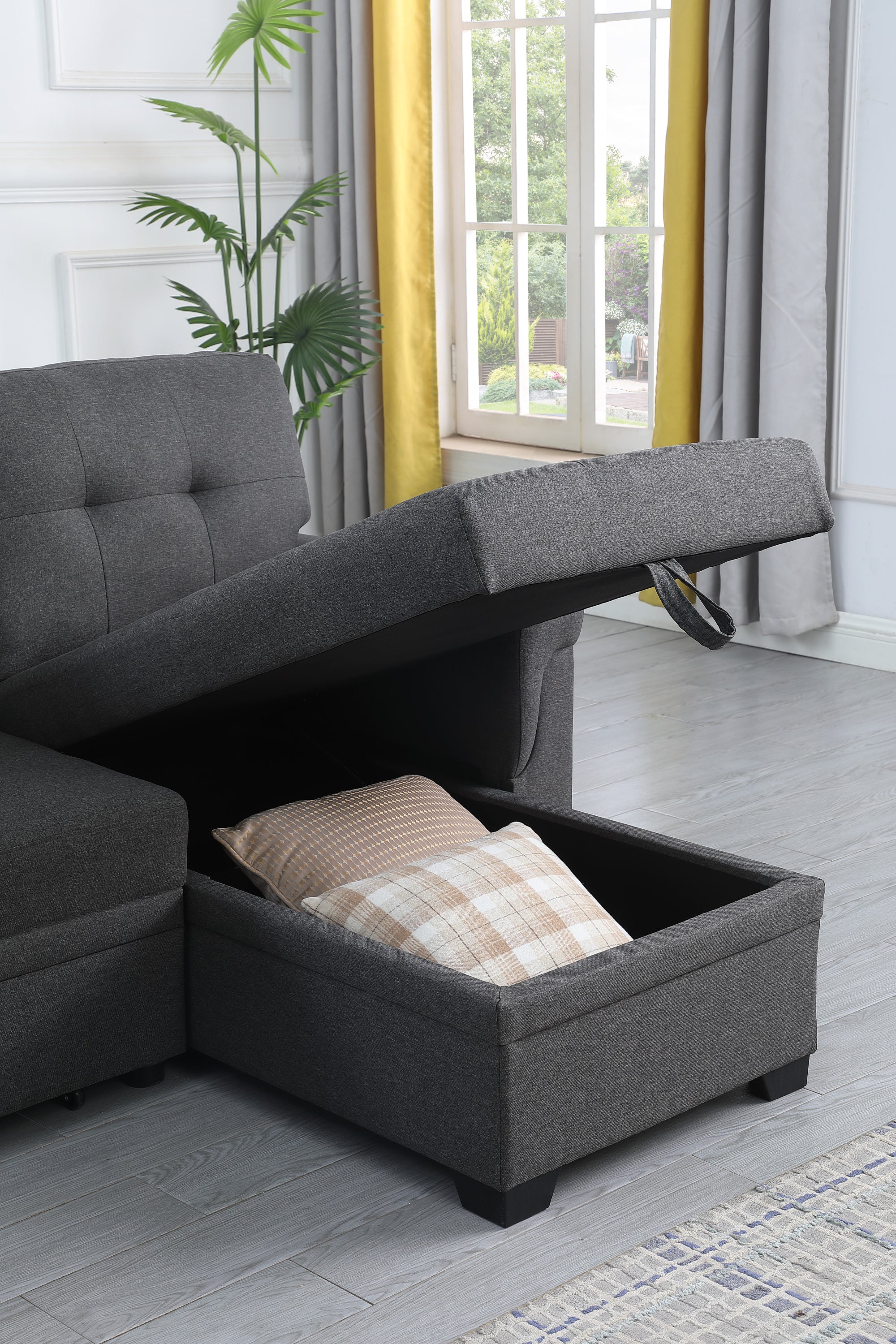 Lucca Dark Gray Linen Reversible Sleeper Sectional with Storage Chaise-Sleeper Sectionals-American Furniture Outlet