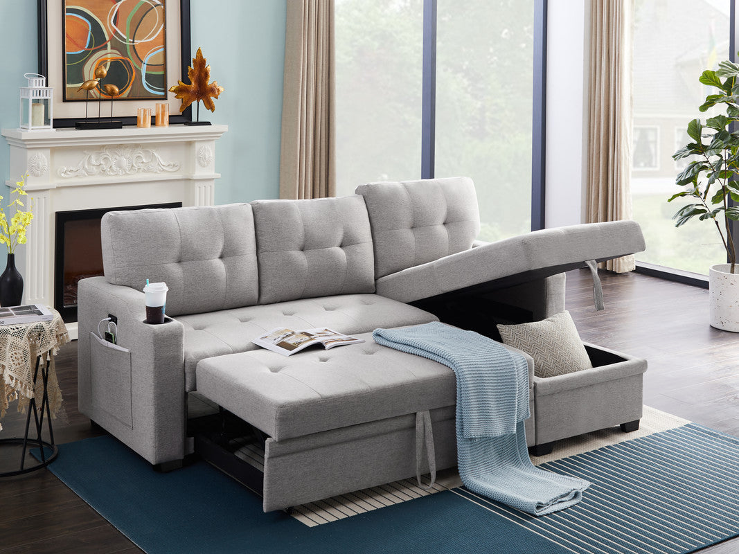 Mabel 83" Linen Sleeper Sectional Sofa w/ Cup Holder, USB Port & Storage-Sleeper Sectionals-American Furniture Outlet