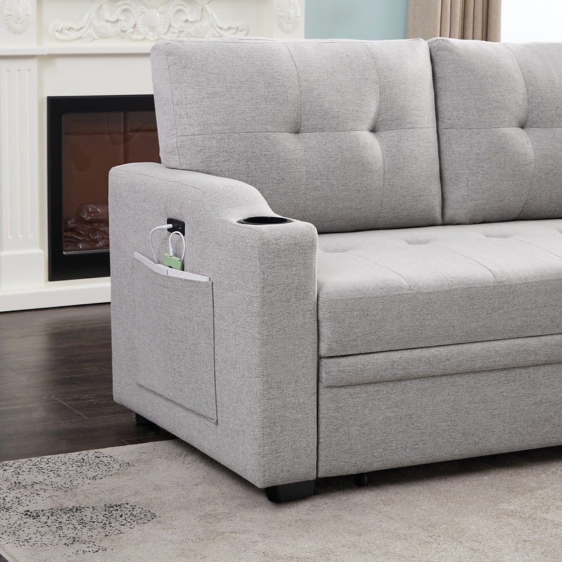 Mabel 83" Linen Sleeper Sectional Sofa w/ Cup Holder, USB Port & Storage-Sleeper Sectionals-American Furniture Outlet