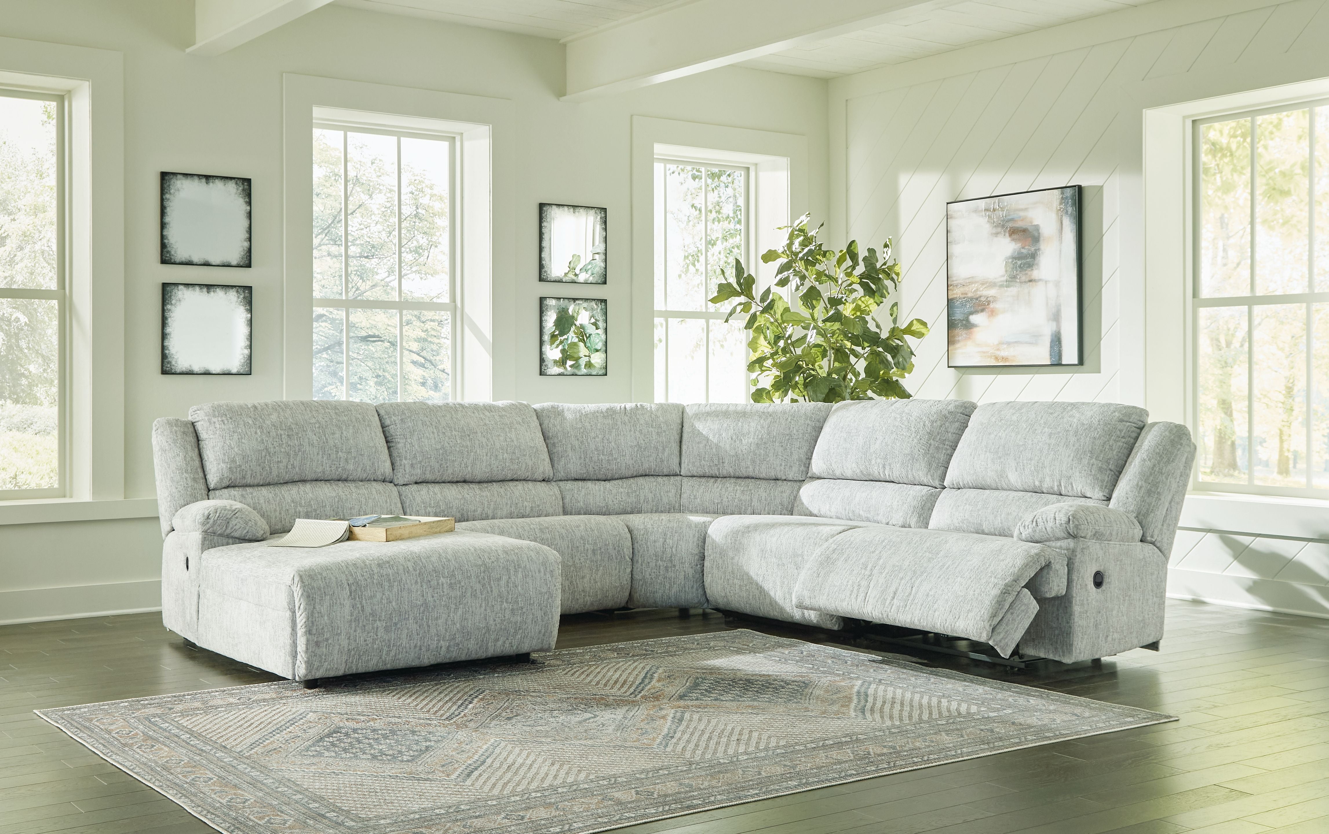 McClelland Gray Plush Sectional Sofa-Reclining Sectionals-American Furniture Outlet