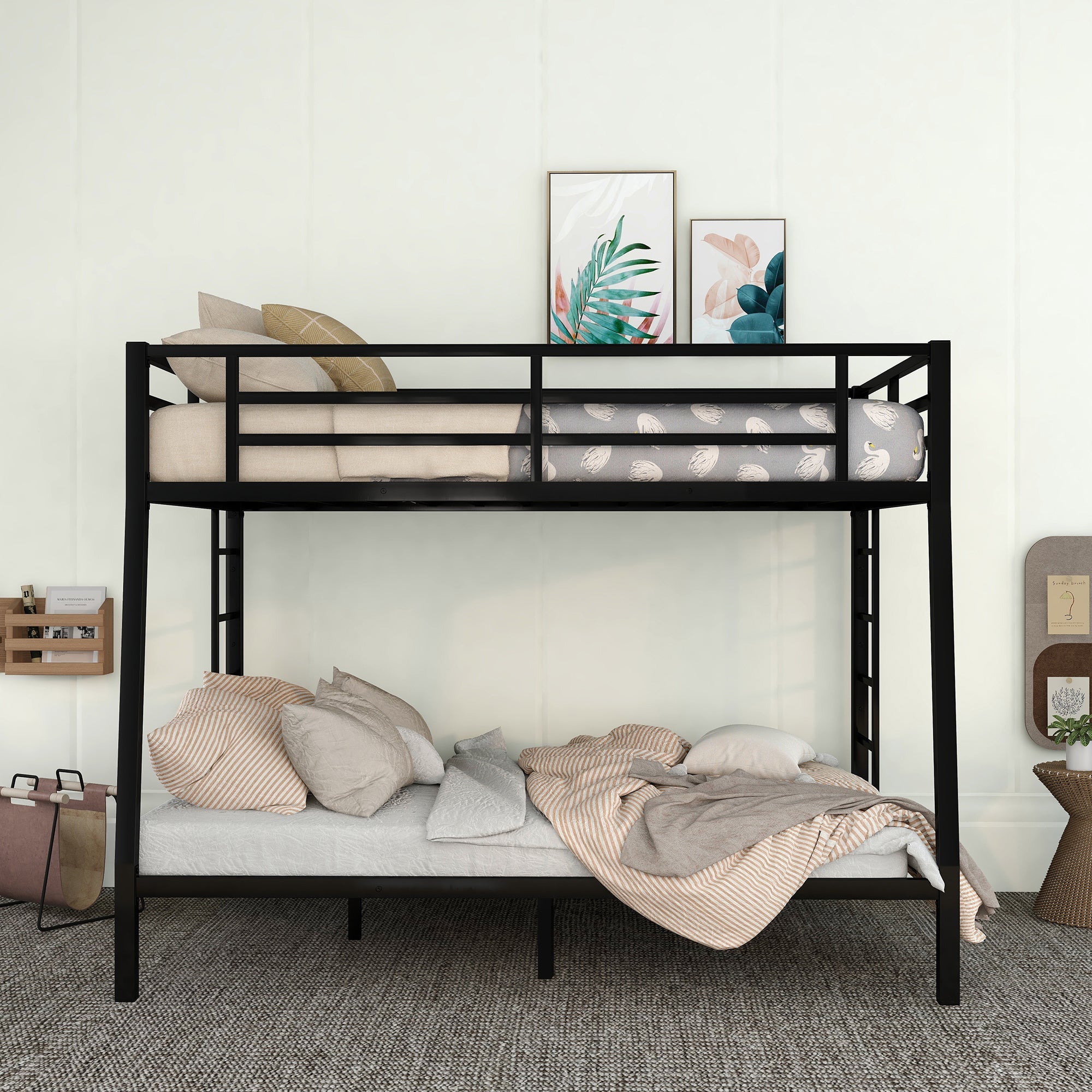 Metal Full XL Over Queen Bunk Bed - Space-Saving, Noise-Free, Teens & Adults