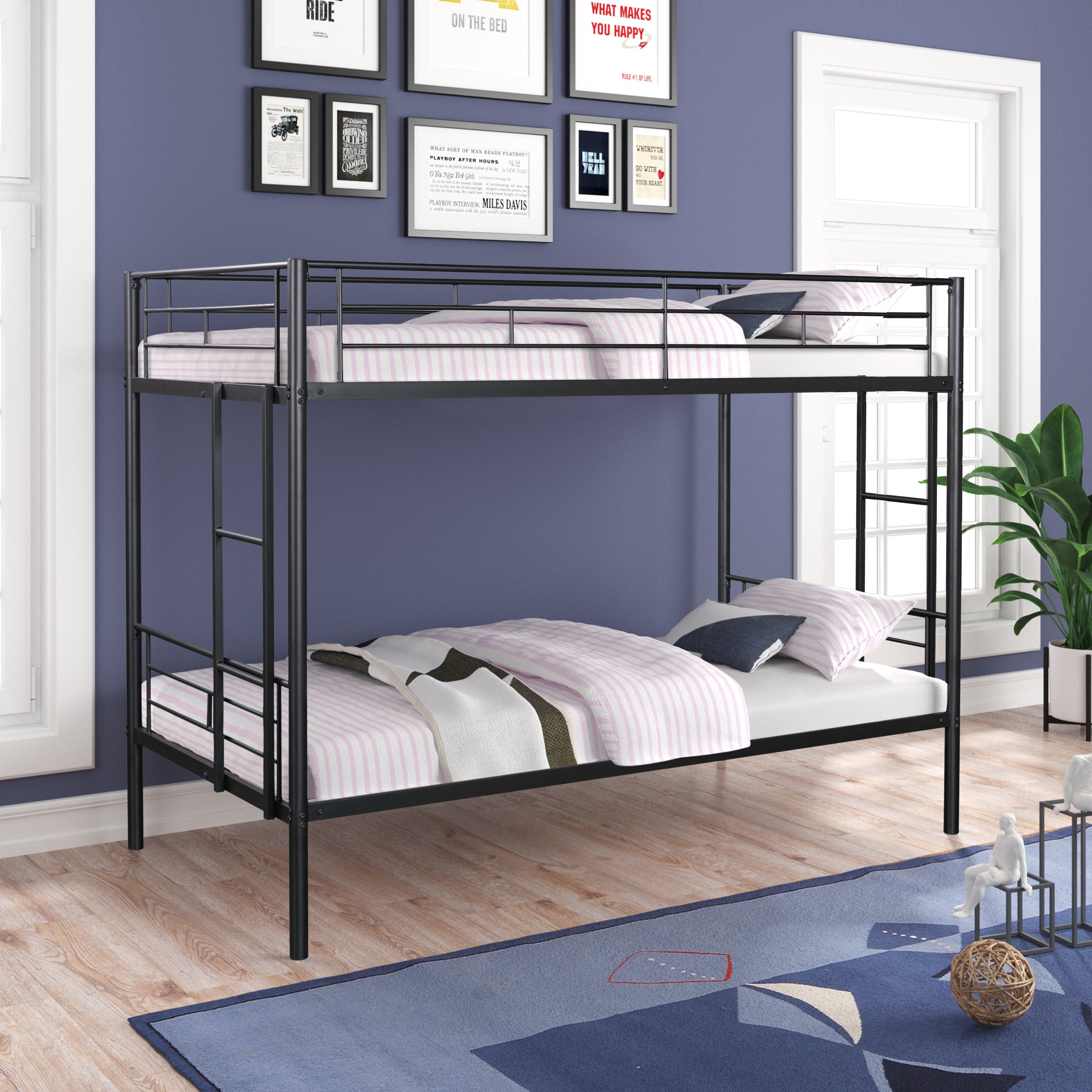 Metal Twin over Twin Bunk Bed - Heavy-duty Sturdy Metal - Noise Reduced Design - 2 Side Ladders - Safety Guardrail - CPC Certified - No Box Spring Needed