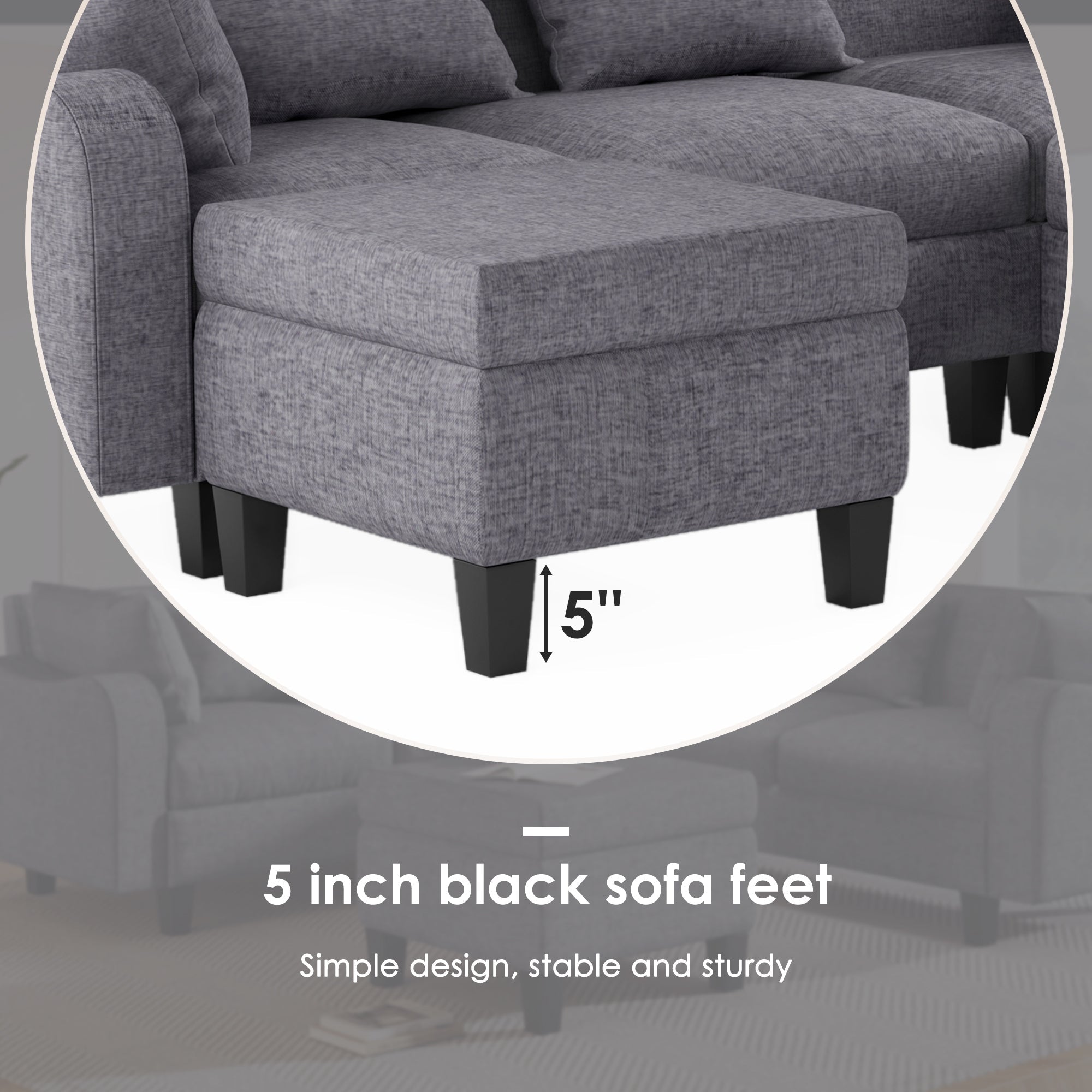 Modern 87" Sectional Sofa with Coffee Table & Storage Ottoman - 6-Seat Couch Set-Stationary Sectionals-American Furniture Outlet