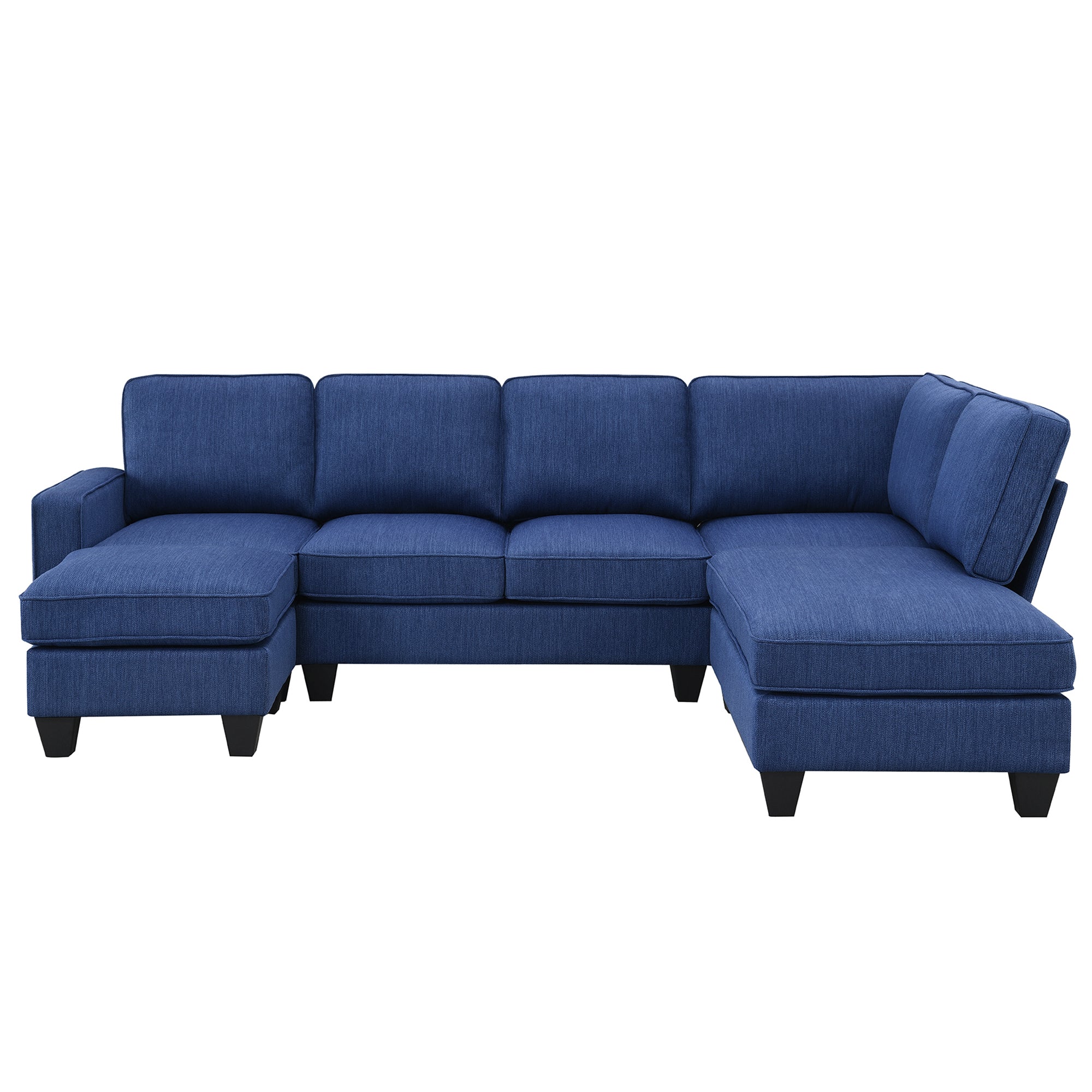Modern Blue L-Shaped Sectional Sofa w/ Ottoman | 7 Seats | Linen-Stationary Sectionals-American Furniture Outlet