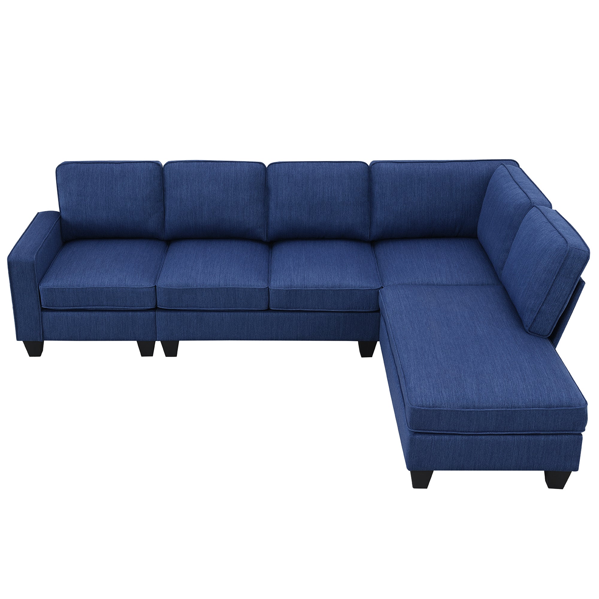 Modern Blue L-Shaped Sectional Sofa w/ Ottoman | 7 Seats | Linen-Stationary Sectionals-American Furniture Outlet