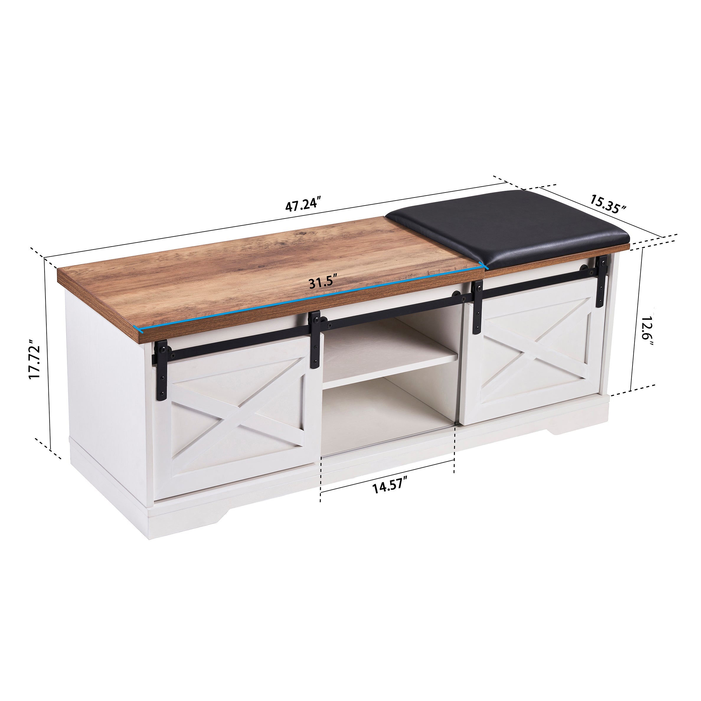 Modern Farmhouse Sliding X Barn Door Litterbox Bench, Shoe Bench