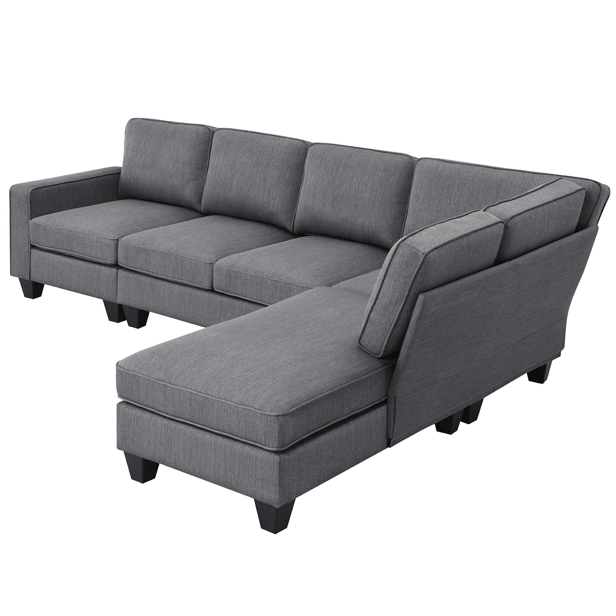 Modern L-Shaped Sectional Sofa | 7-Seat | Linen | Convertible Ottoman-Stationary Sectionals-American Furniture Outlet